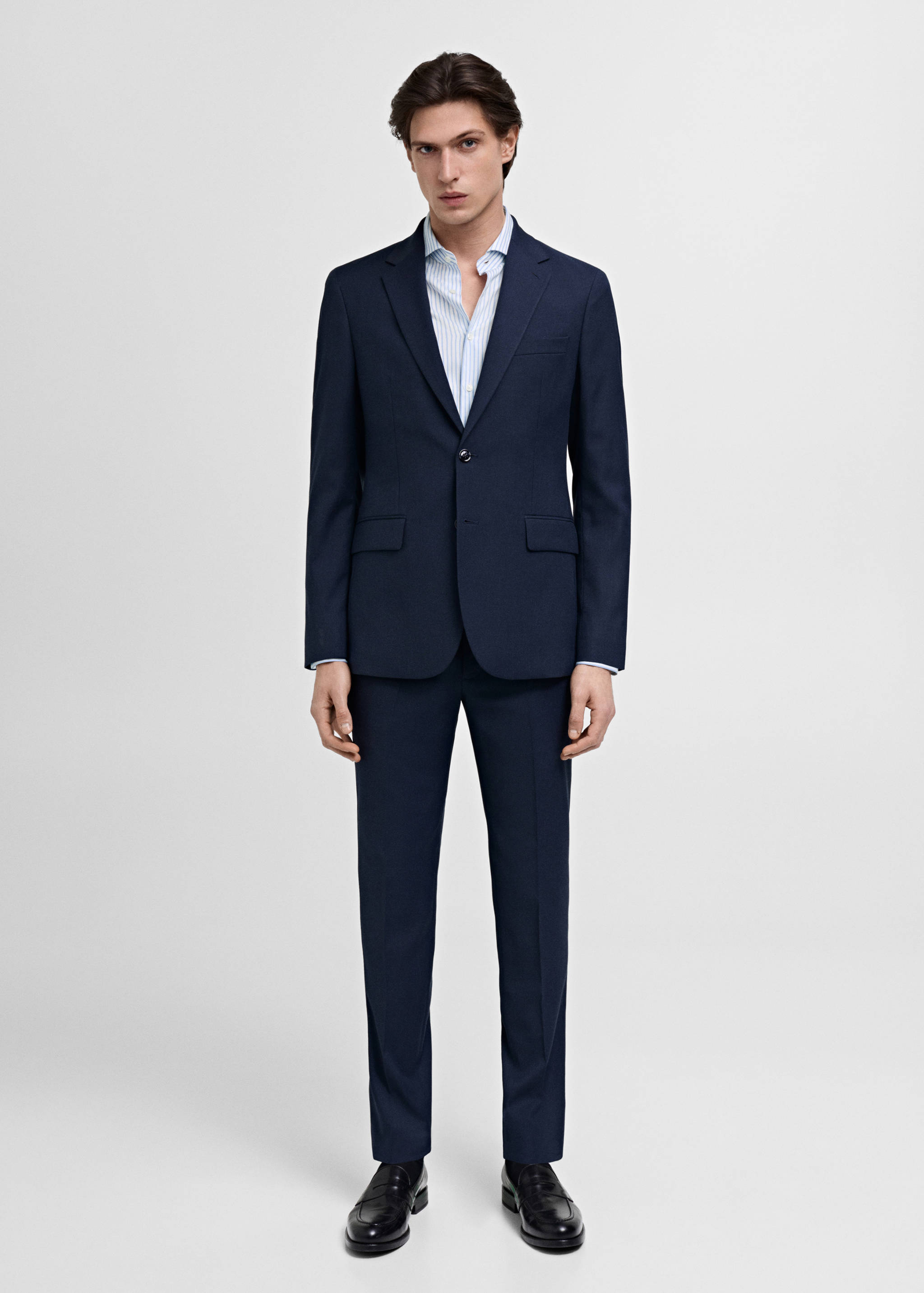 Slim Fit-Anzughemd aus Baumwolle mit Streifen - Allgemeine Ansicht