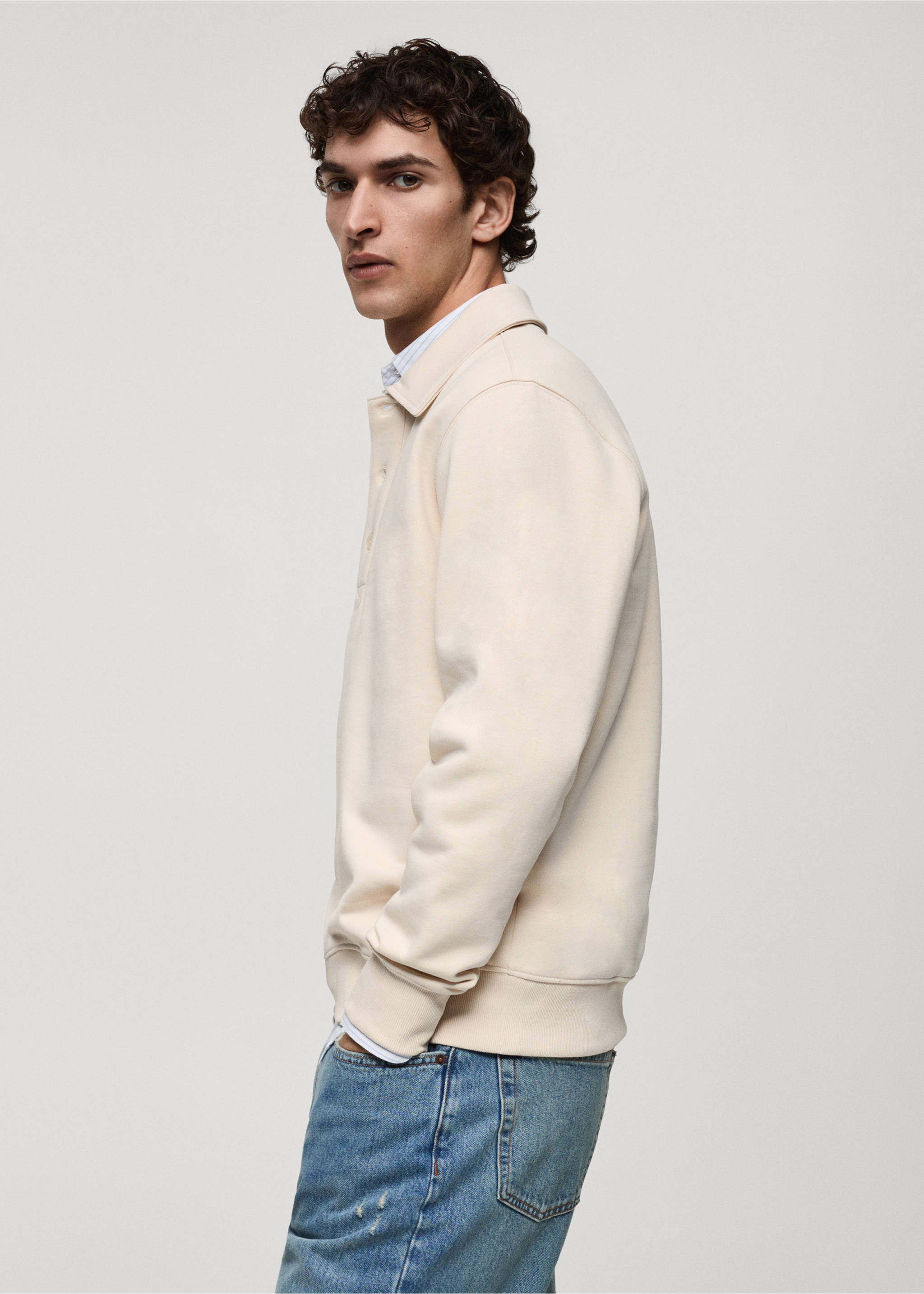 Sudadera polo perchada regular fit - Detalle del artículo 2, Crudo. Ref: 87020619-00.