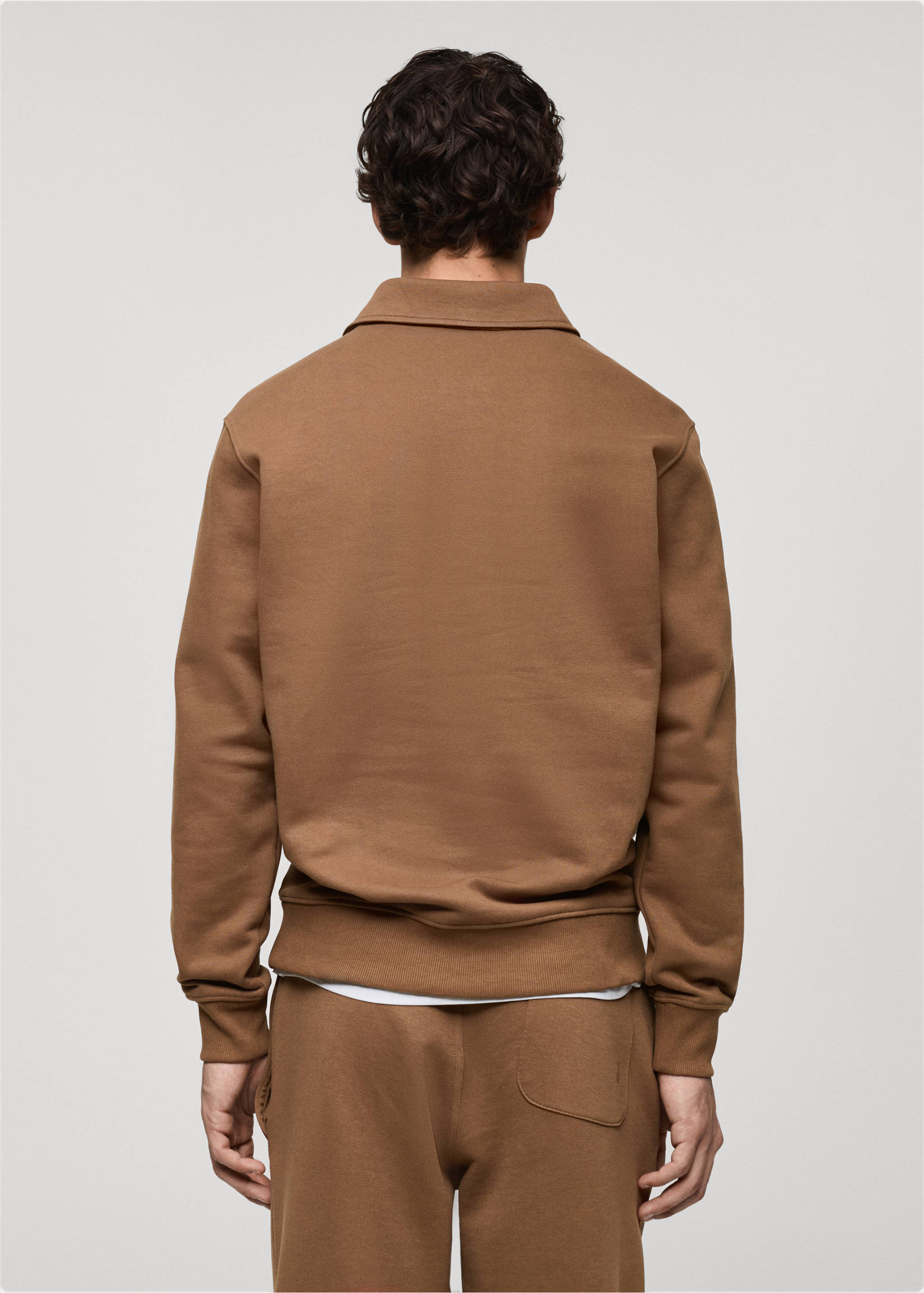 Brushed regular-fit polo sweatshirt - Reverse of the article, Medium Brown. Ref: 87020619-00.