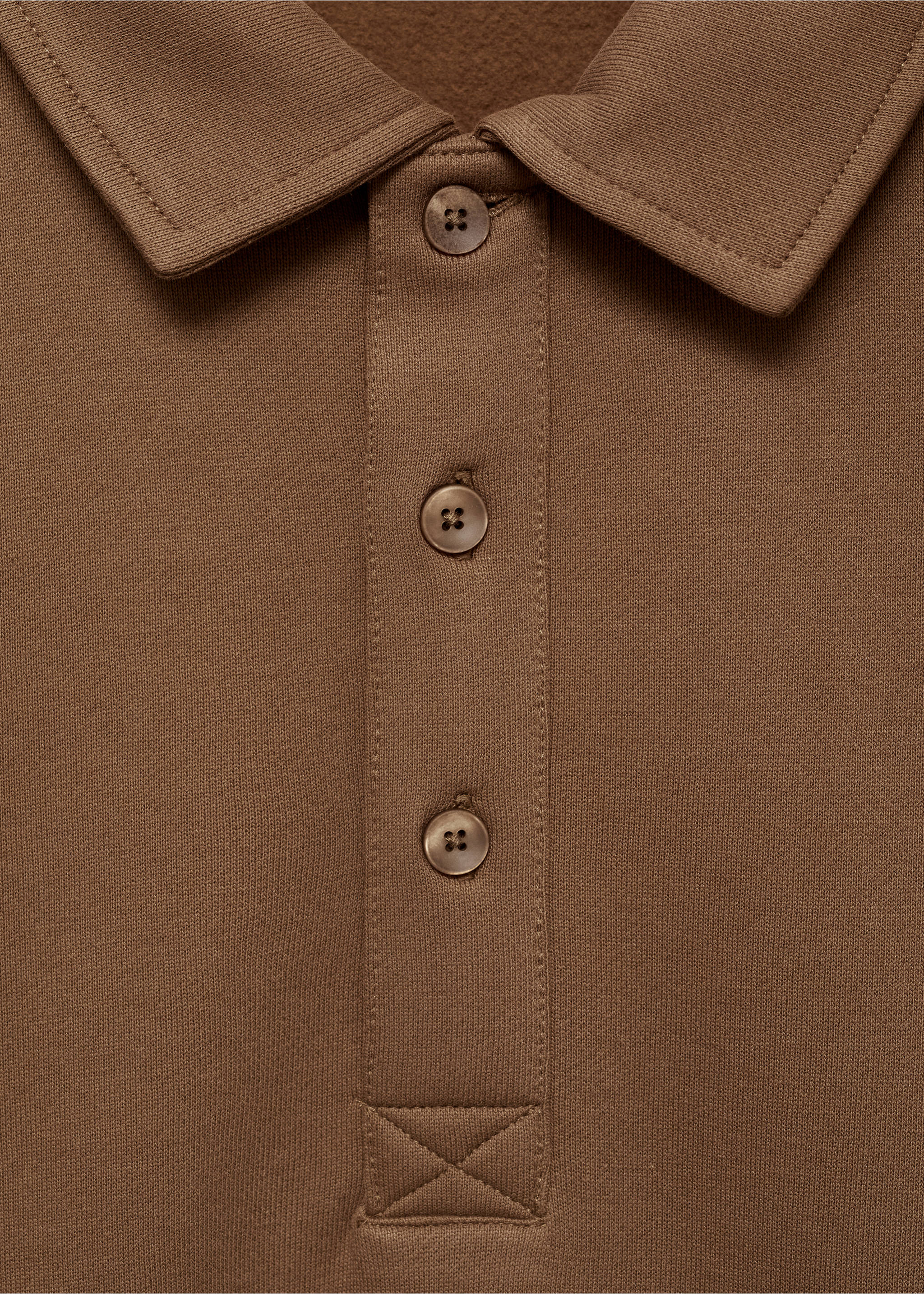 Brushed regular-fit polo sweatshirt - Details of the article 8, Medium Brown. Ref: 87020619-00.