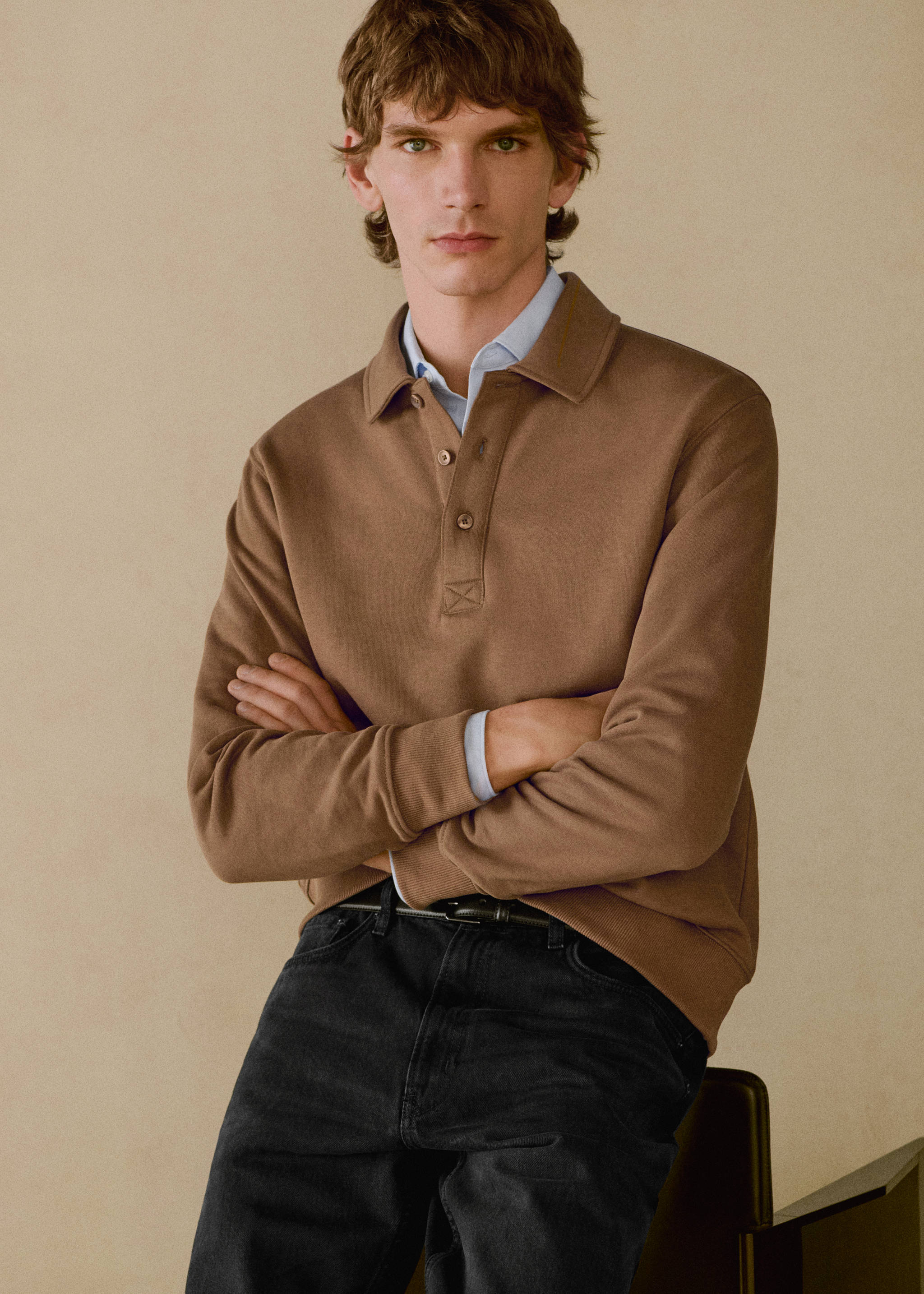 Brushed regular-fit polo sweatshirt - Details of the article 3