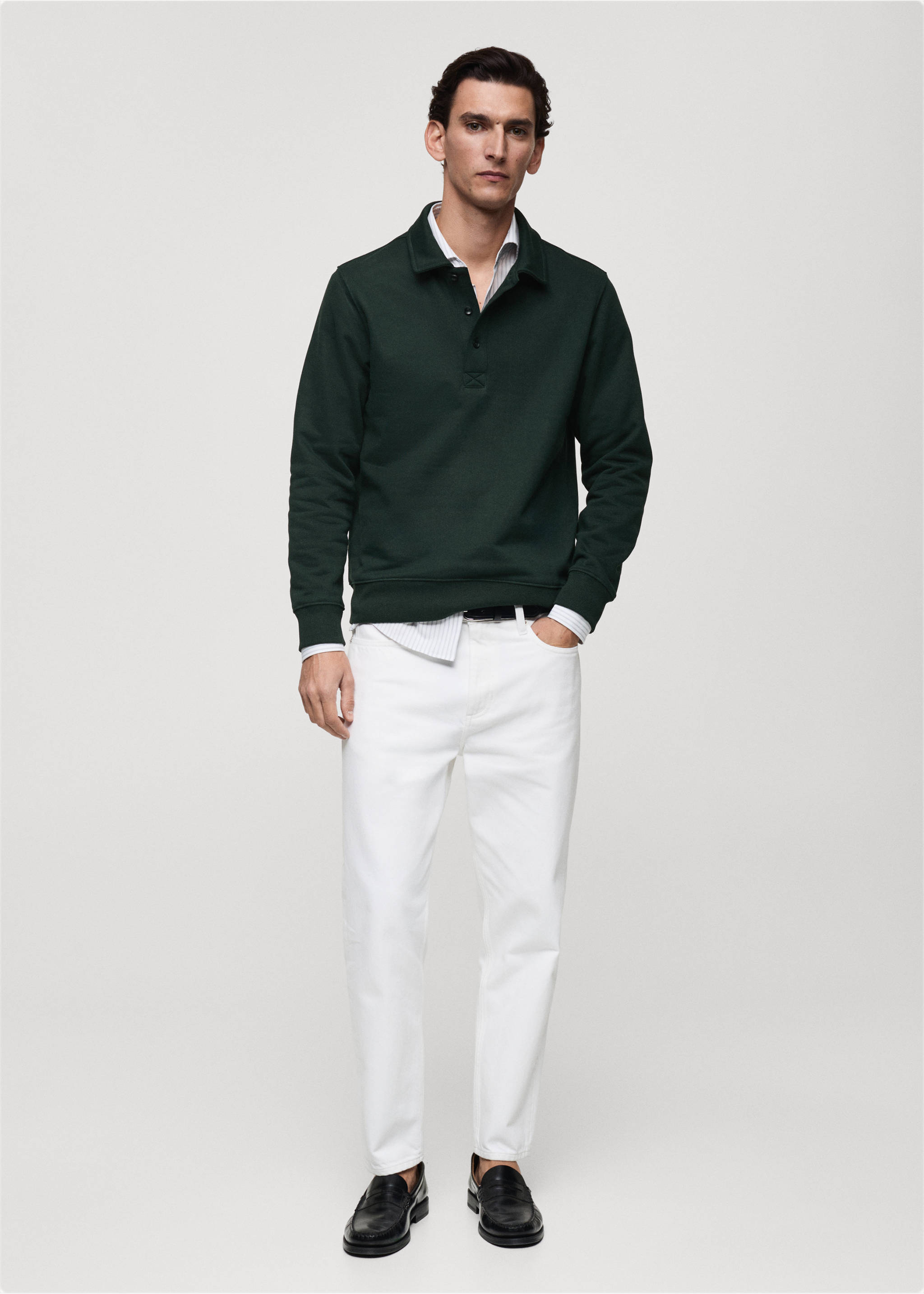 Sweat polo en coton gratté regular-fit - Plan général, Vert. Ref: 87020619-00.