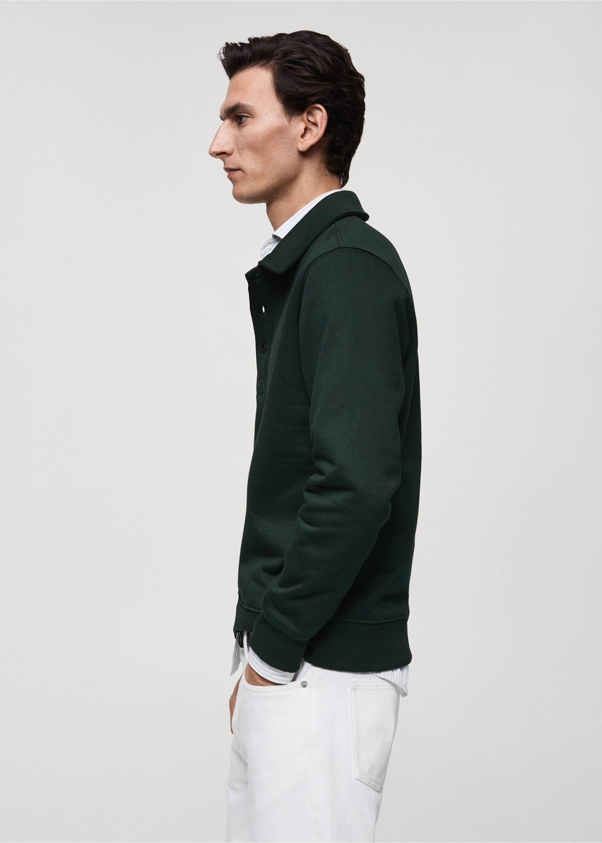Sweat polo en coton gratté regular-fit - Détail de l'article 2, Vert. Ref: 87020619-00.