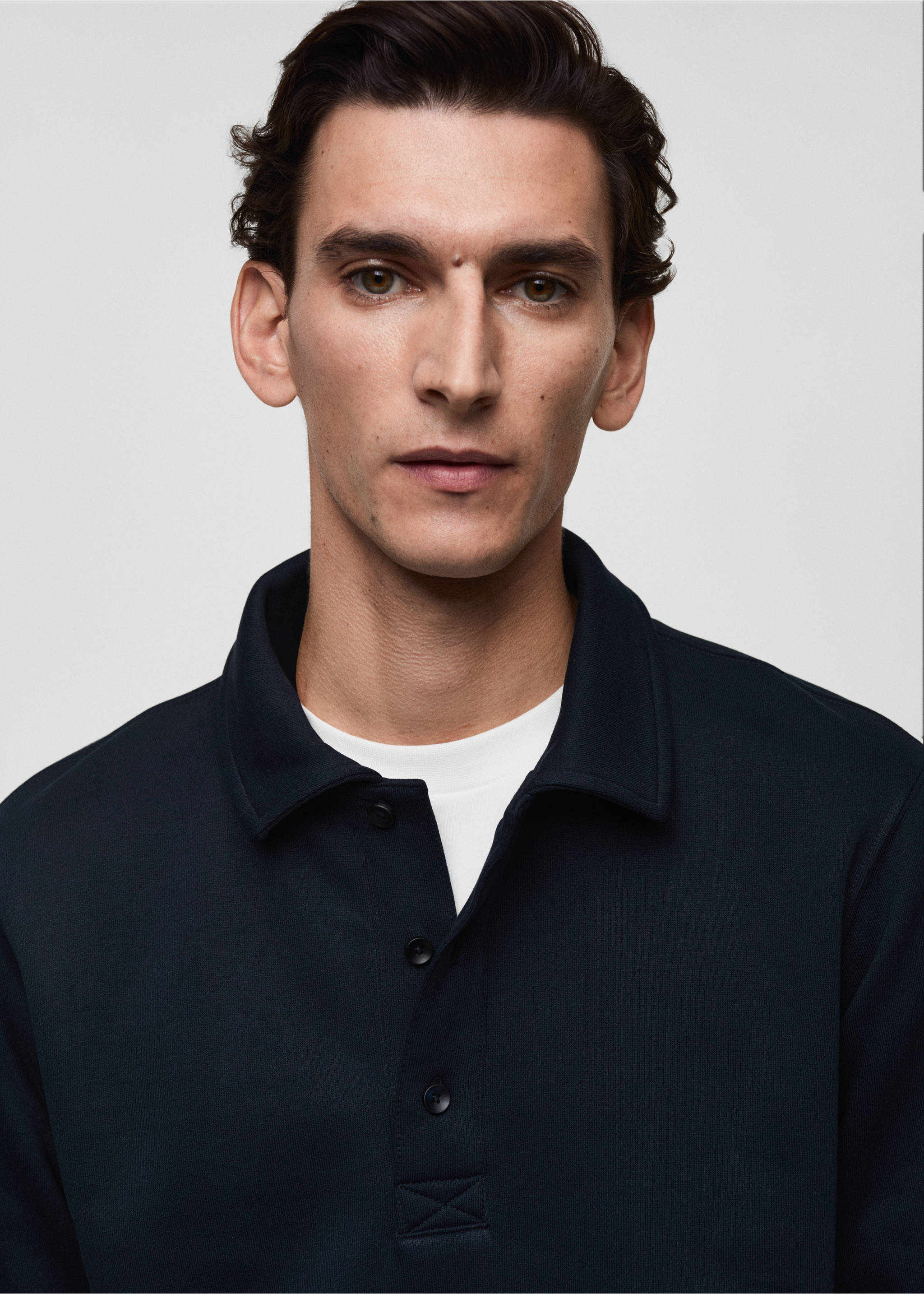 Brushed regular-fit polo sweatshirt - Details of the article 1, Dark Navy. Ref: 87020619-00.