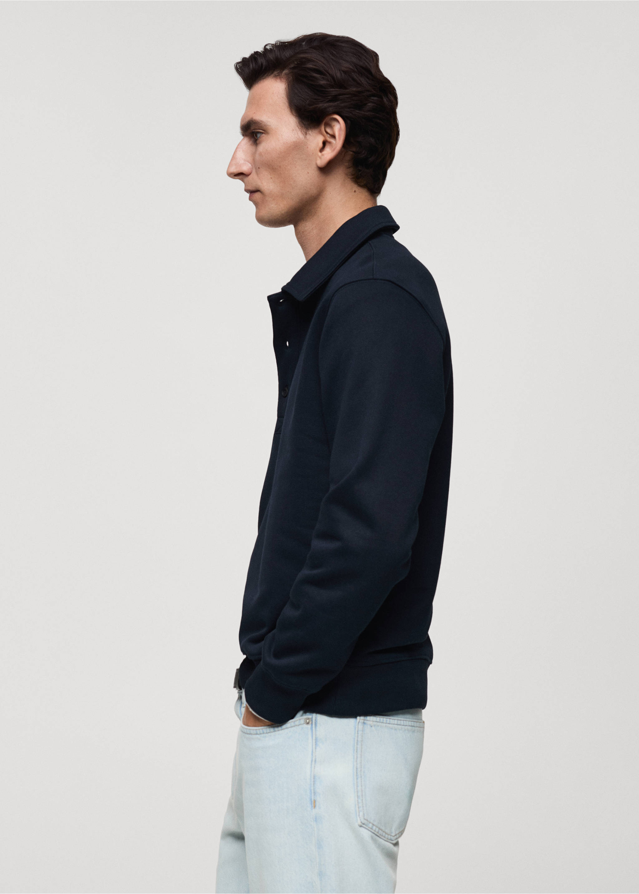 Brushed regular-fit polo sweatshirt - Details of the article 2, Dark Navy. Ref: 87020619-00.