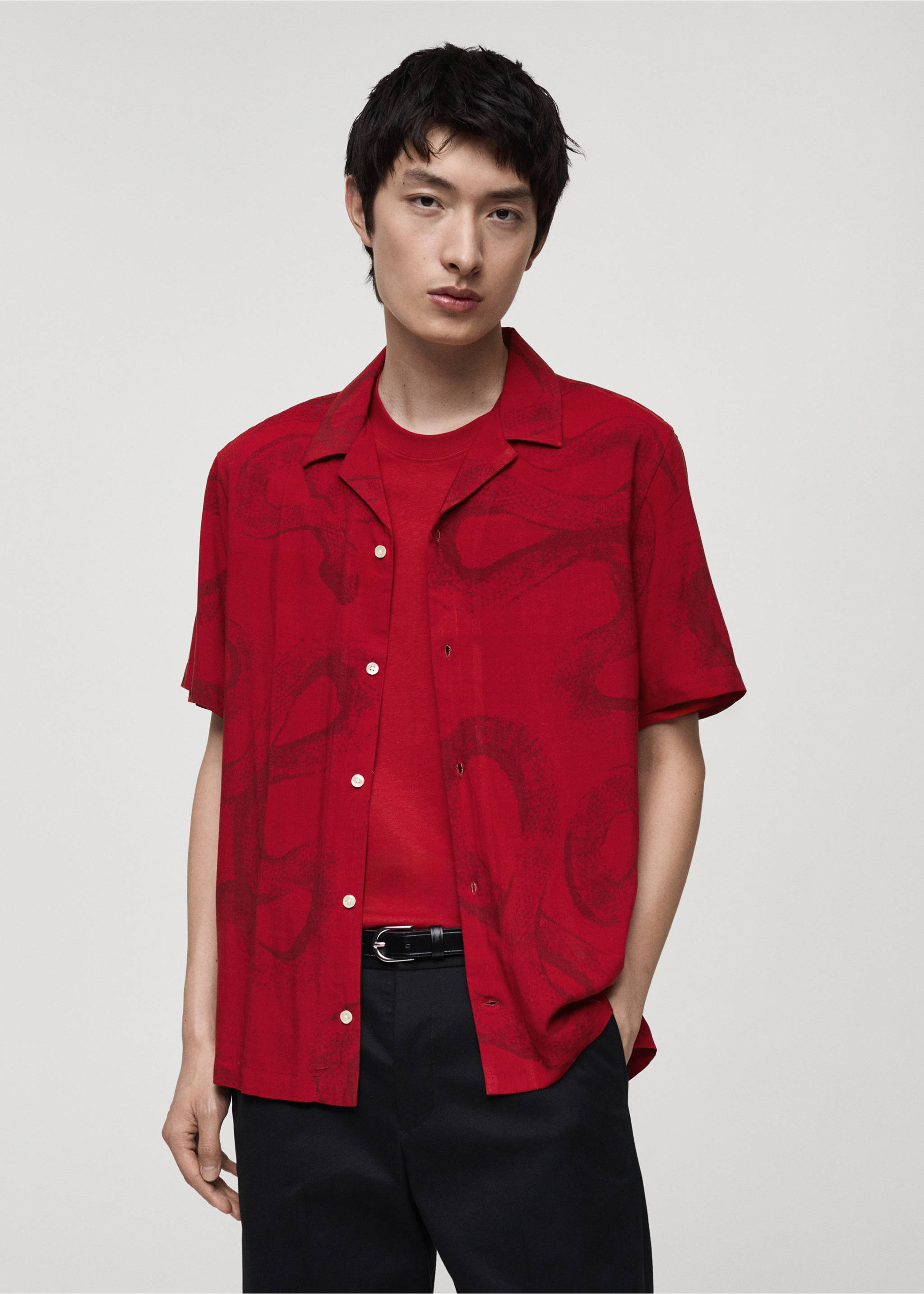 Regular-fit printed shirt - Medium plane, Red. Ref: 87020623-00.