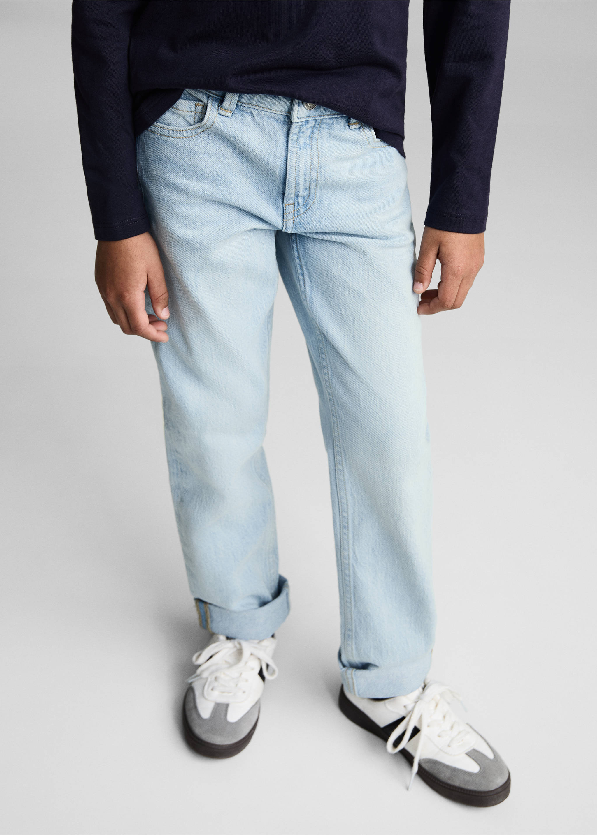 Straight jeans with turn-up - Medium plane, Light Blue. Ref: 87020628-00.