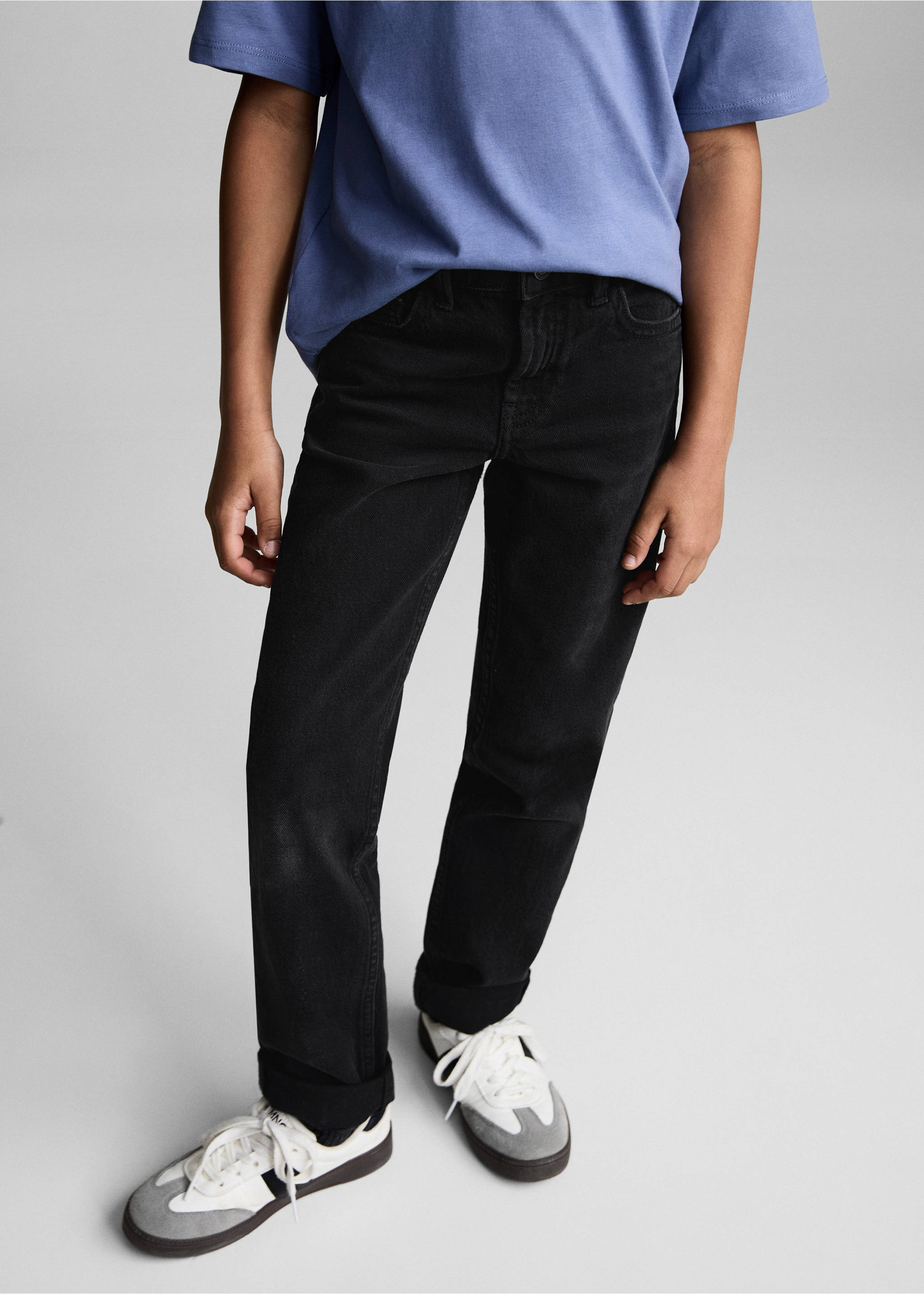 Straight jeans with turn-up - Medium plane, Black denim. Ref: 87020628-00.