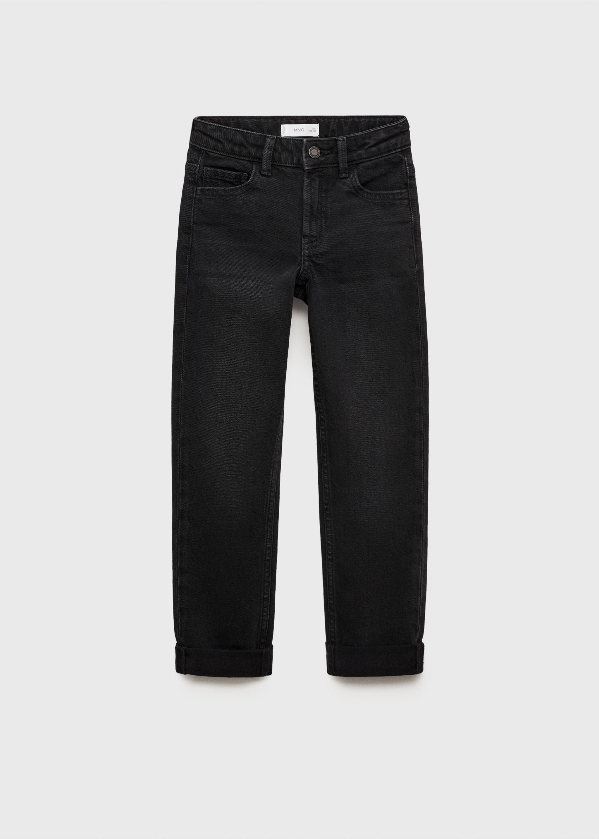 Straight jeans with turn-up - Article without model, Black denim. Ref: 87020628-00.