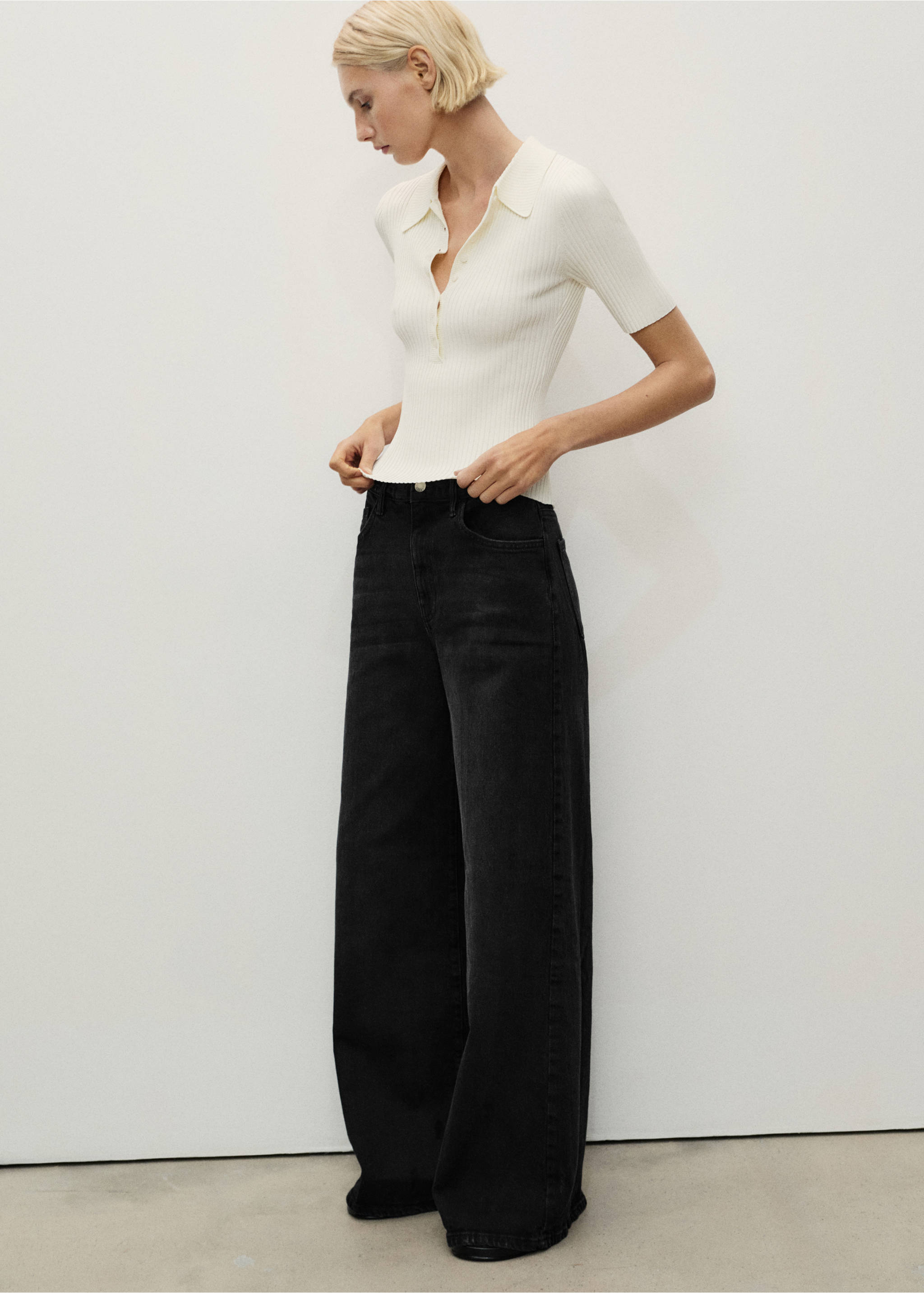 High-waisted wideleg jeans - General plane, Black denim. Ref: 87020635-00.