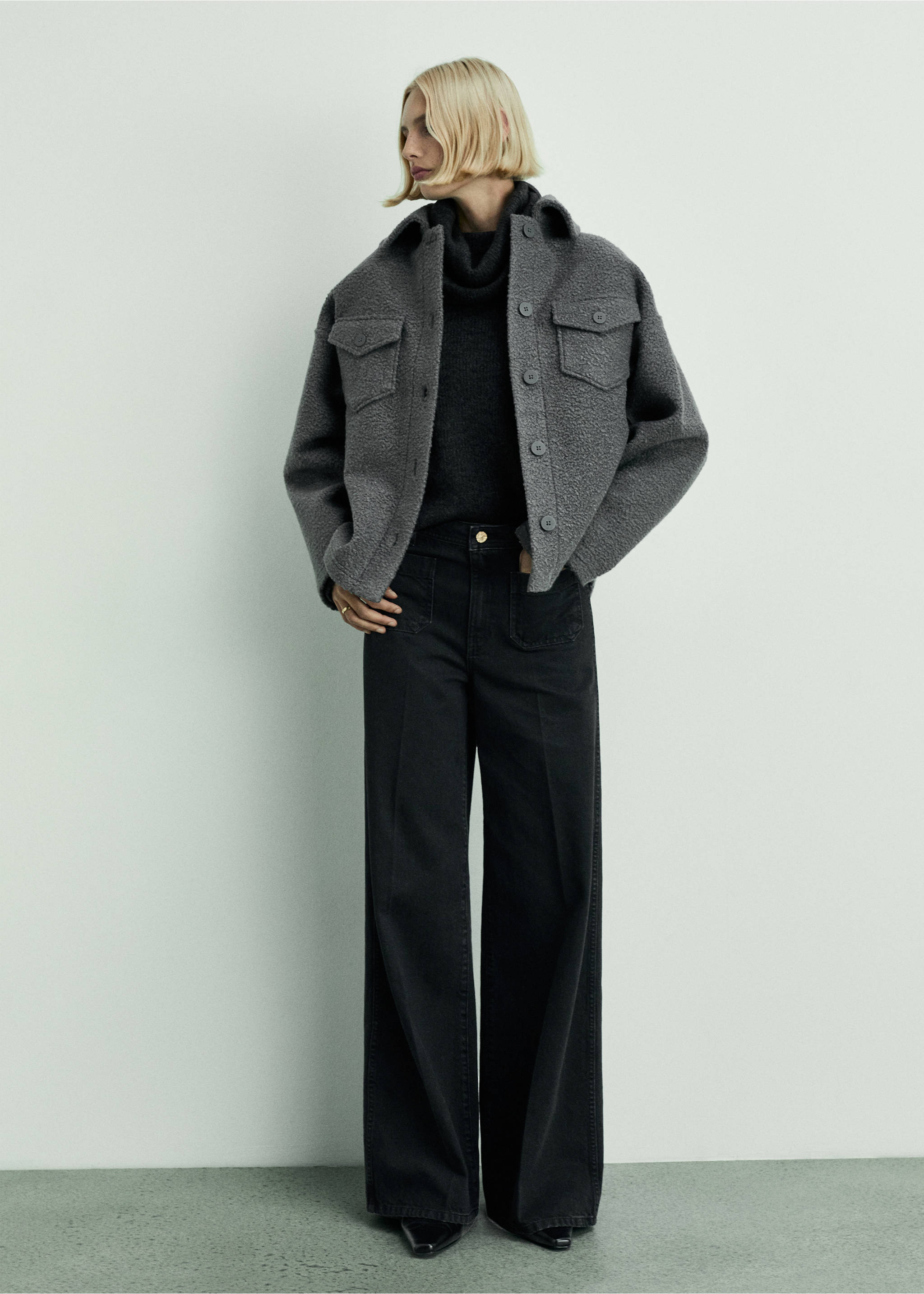 Wide leg jeans with pockets - General plane, Black denim. Ref: 87020637-00.