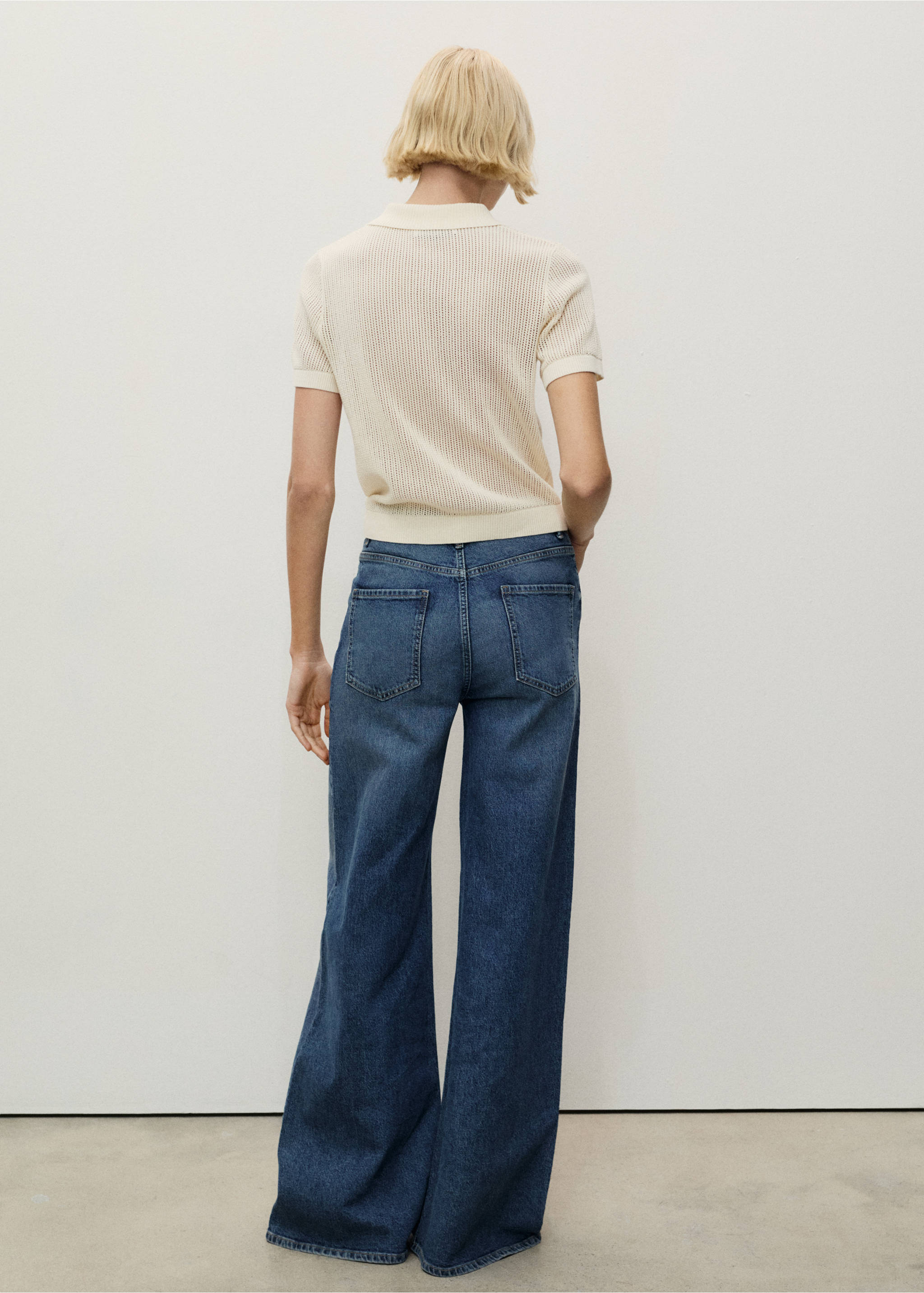 Jeans med hög midja och breda ben - Artikelns baksida, Mörkblå. Ref: 87020638-00.