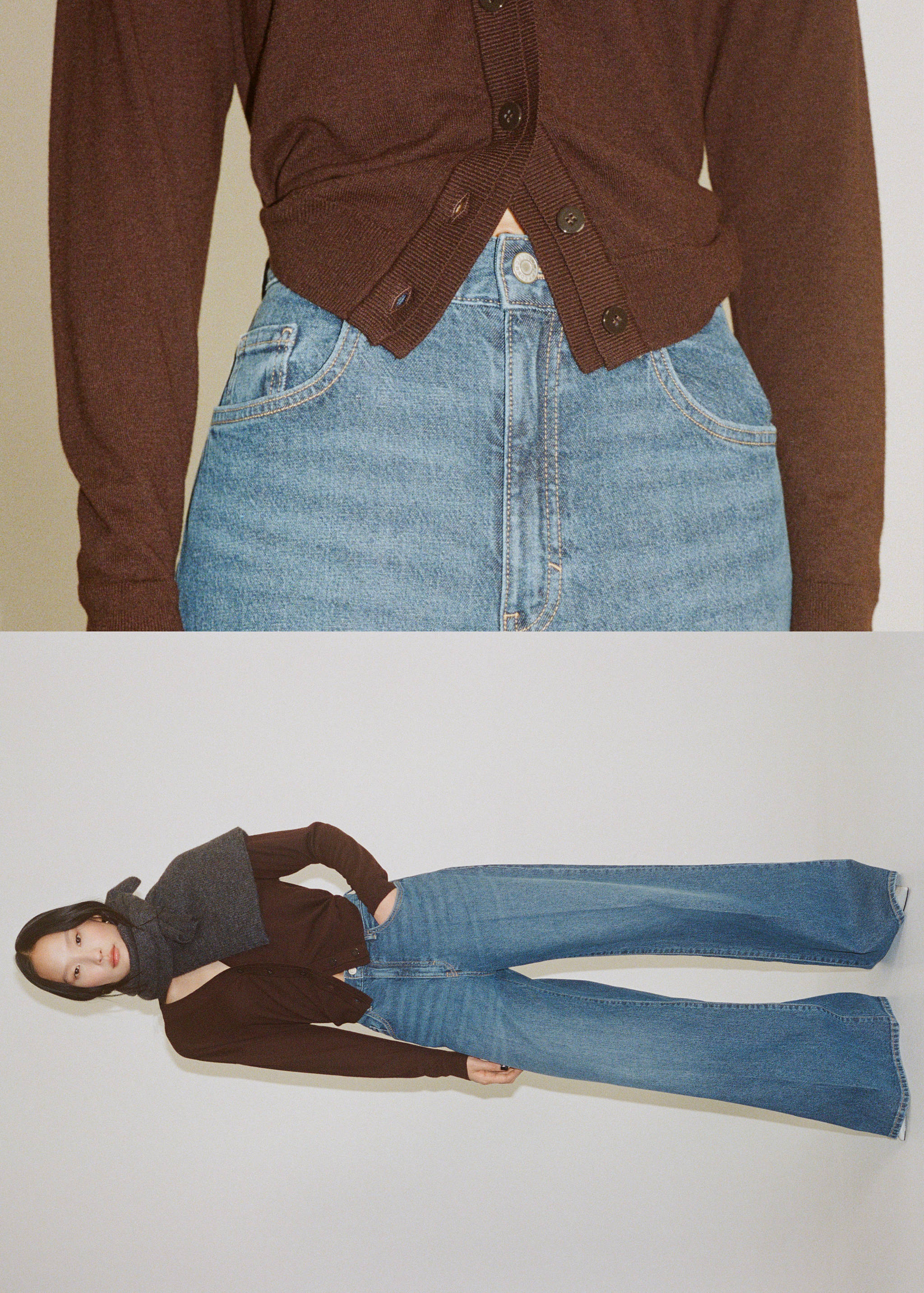 Jeans med hög midja och breda ben - Detaljer om artikeln 7, Mörkblå. Ref: 87020638-00.