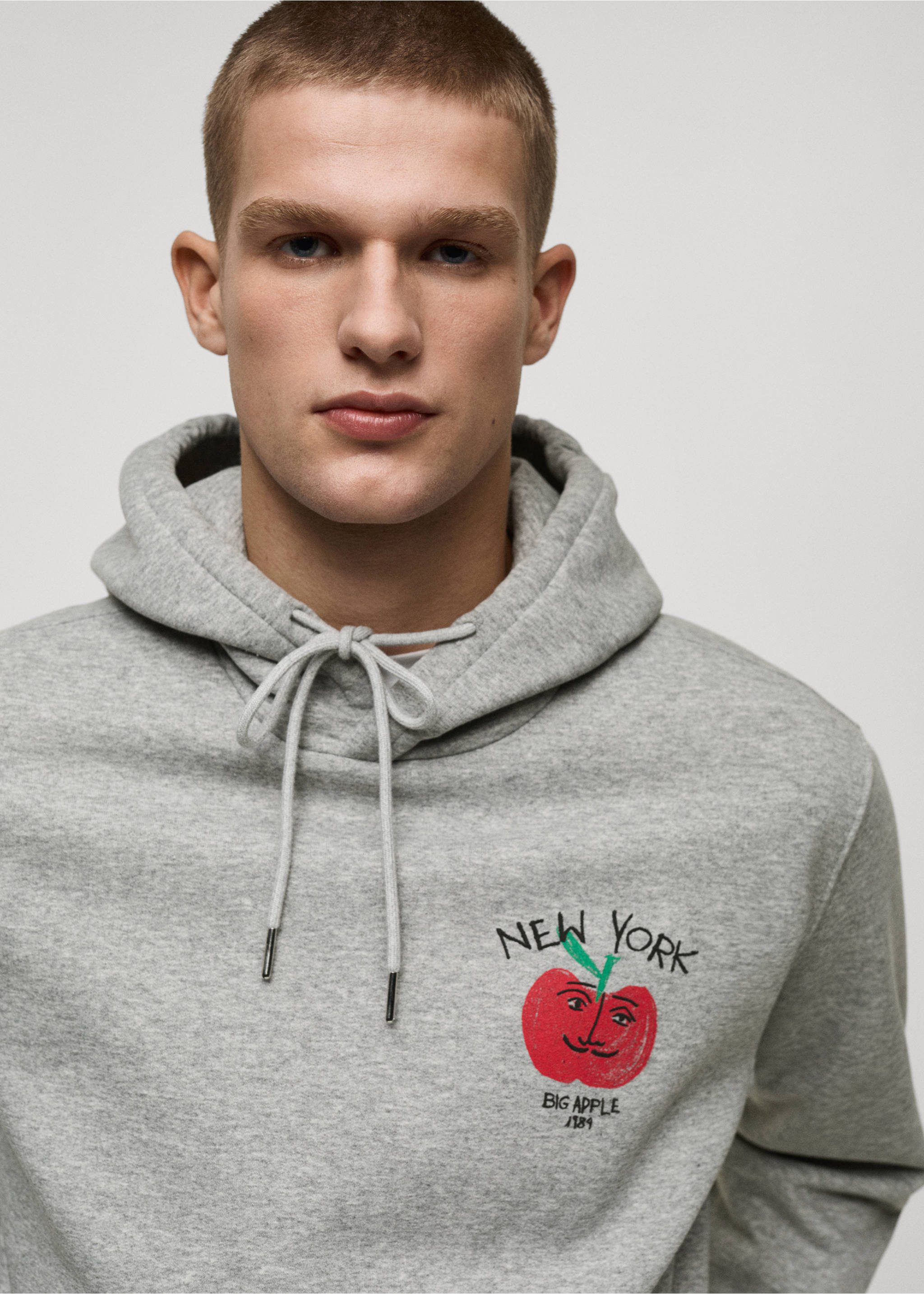 Graphic hooded sweatshirt - Details of the article 1, Light Heather Grey. Ref: 87020639-00.