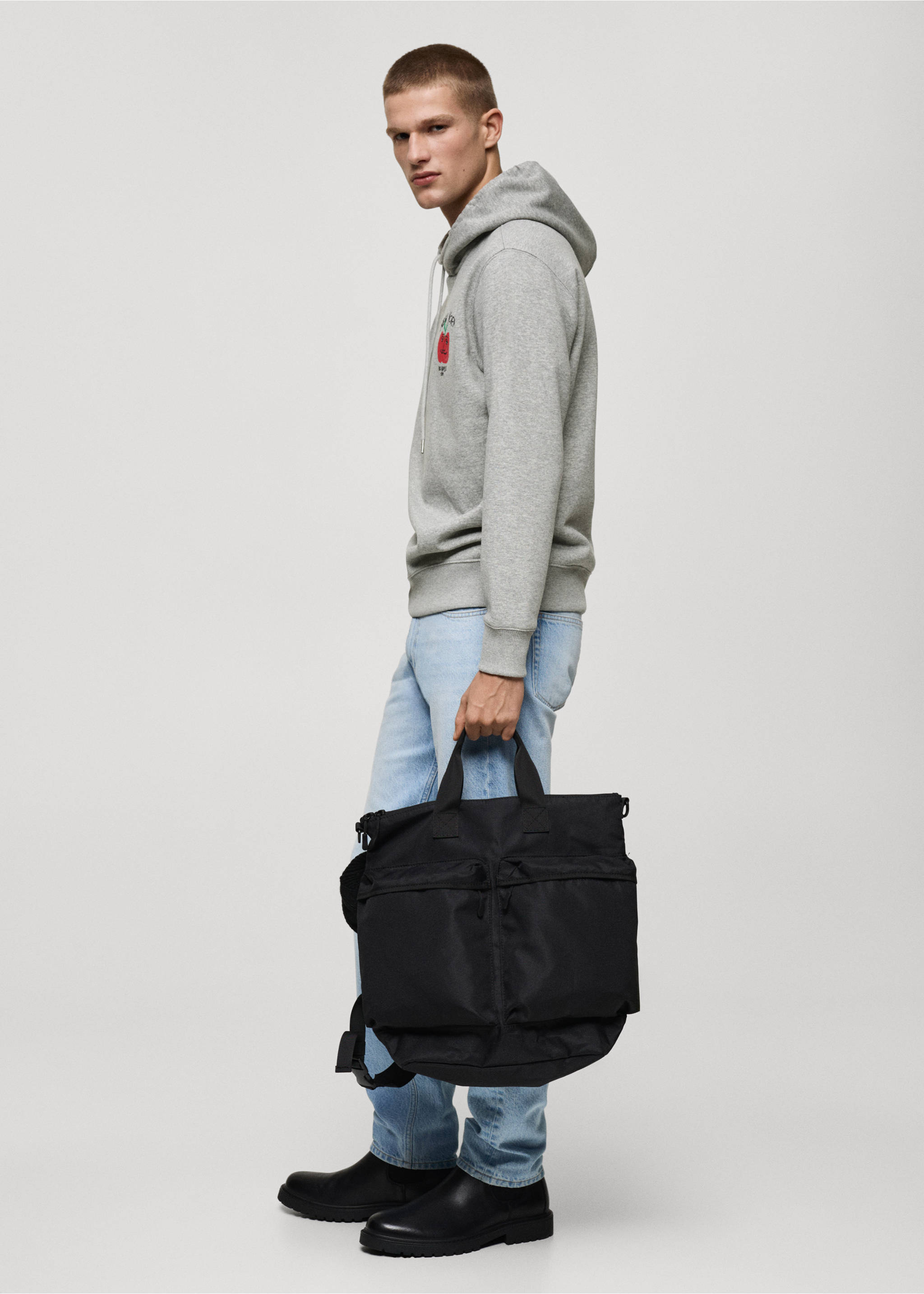 Graphic hooded sweatshirt - Details of the article 2, Light Heather Grey. Ref: 87020639-00.