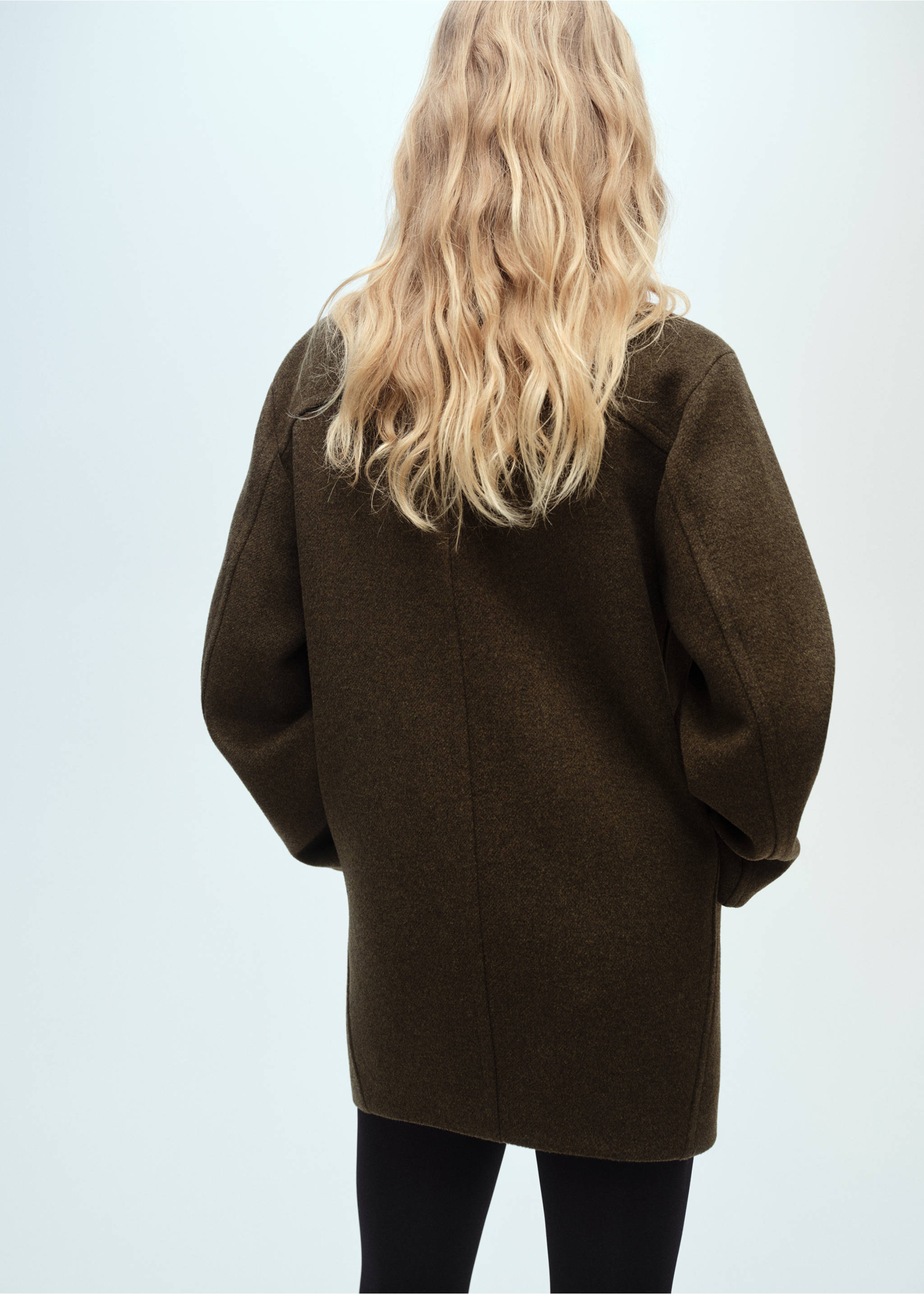 Midi wool coat with wraparound collar - Reverse of the article, Khaki. Ref: 87020641-00.