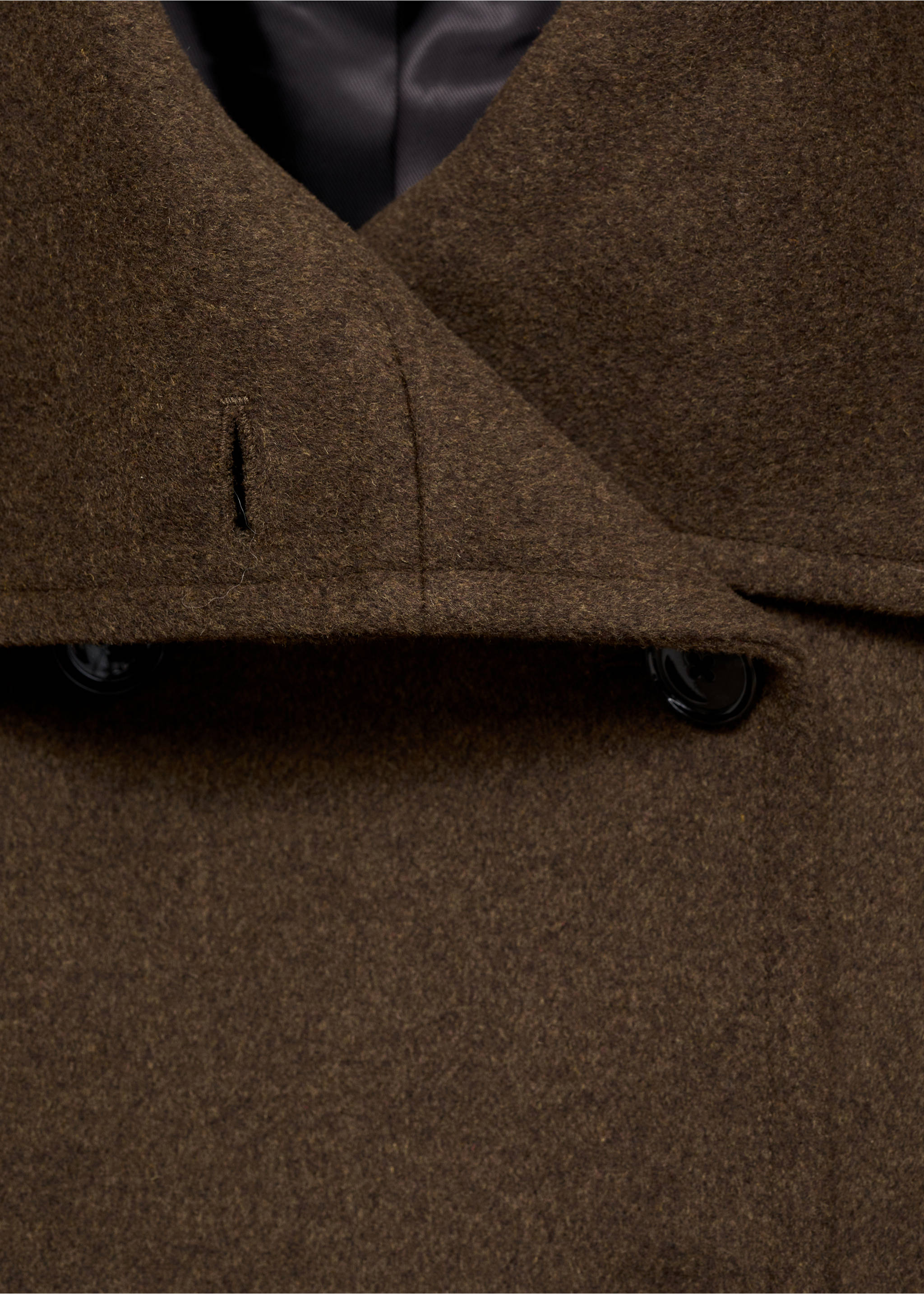 Midi wool coat with wraparound collar - Details of the article 8, Khaki. Ref: 87020641-00.
