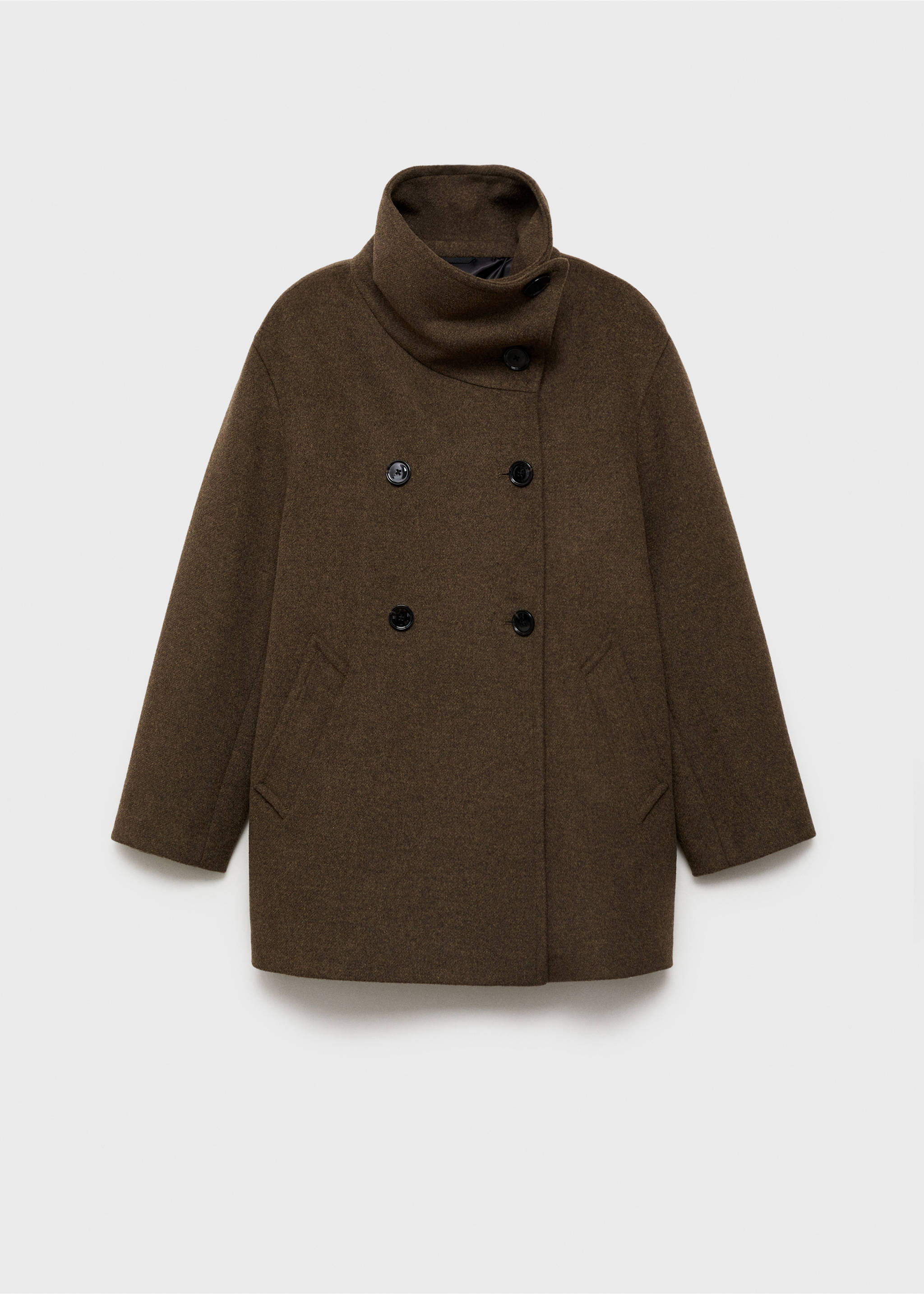 Midi wool coat with wraparound collar - Article without model, Khaki. Ref: 87020641-00.