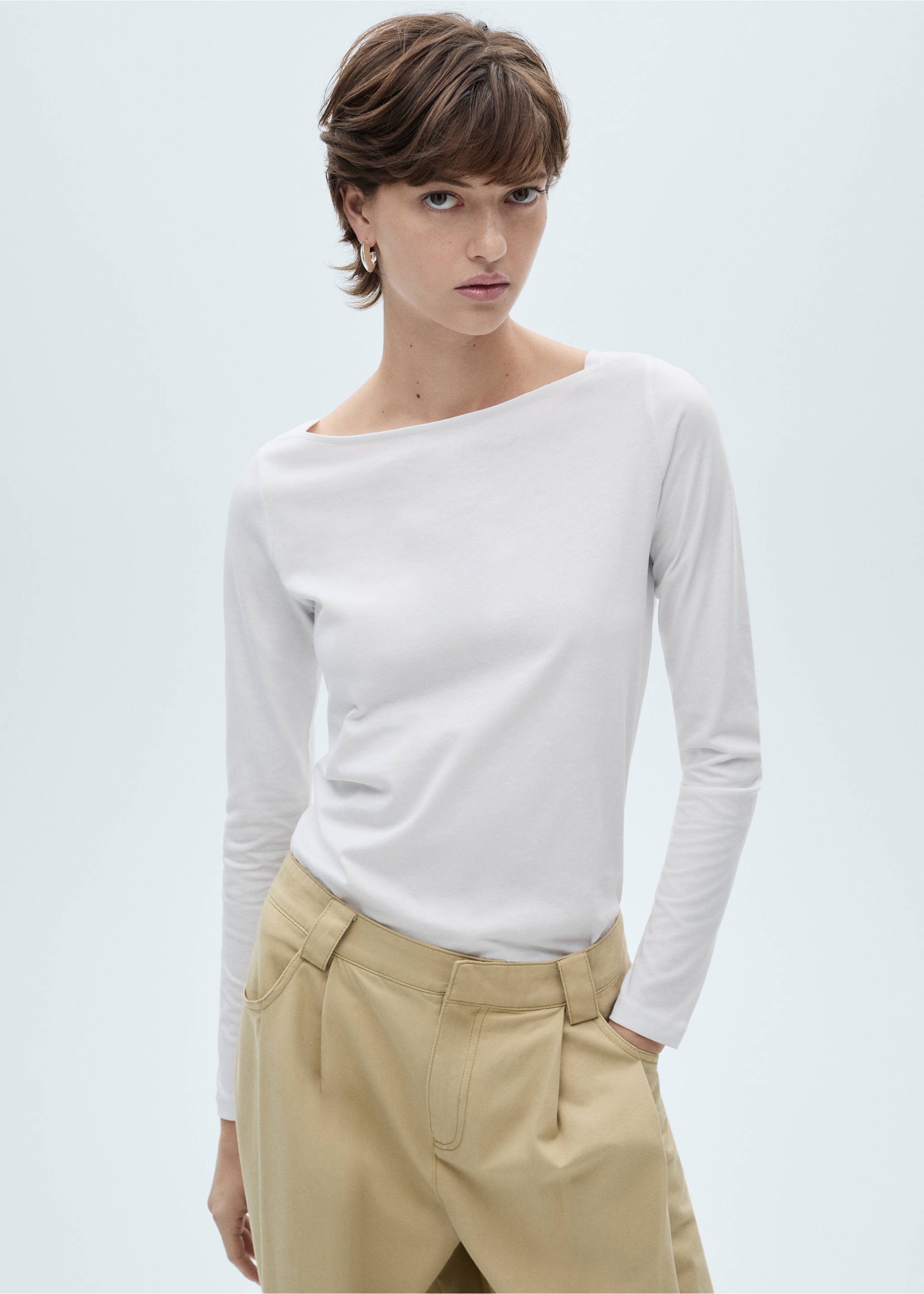 Cotton boat neck t-shirt - Medium plane, White. Ref: 87020642-00.