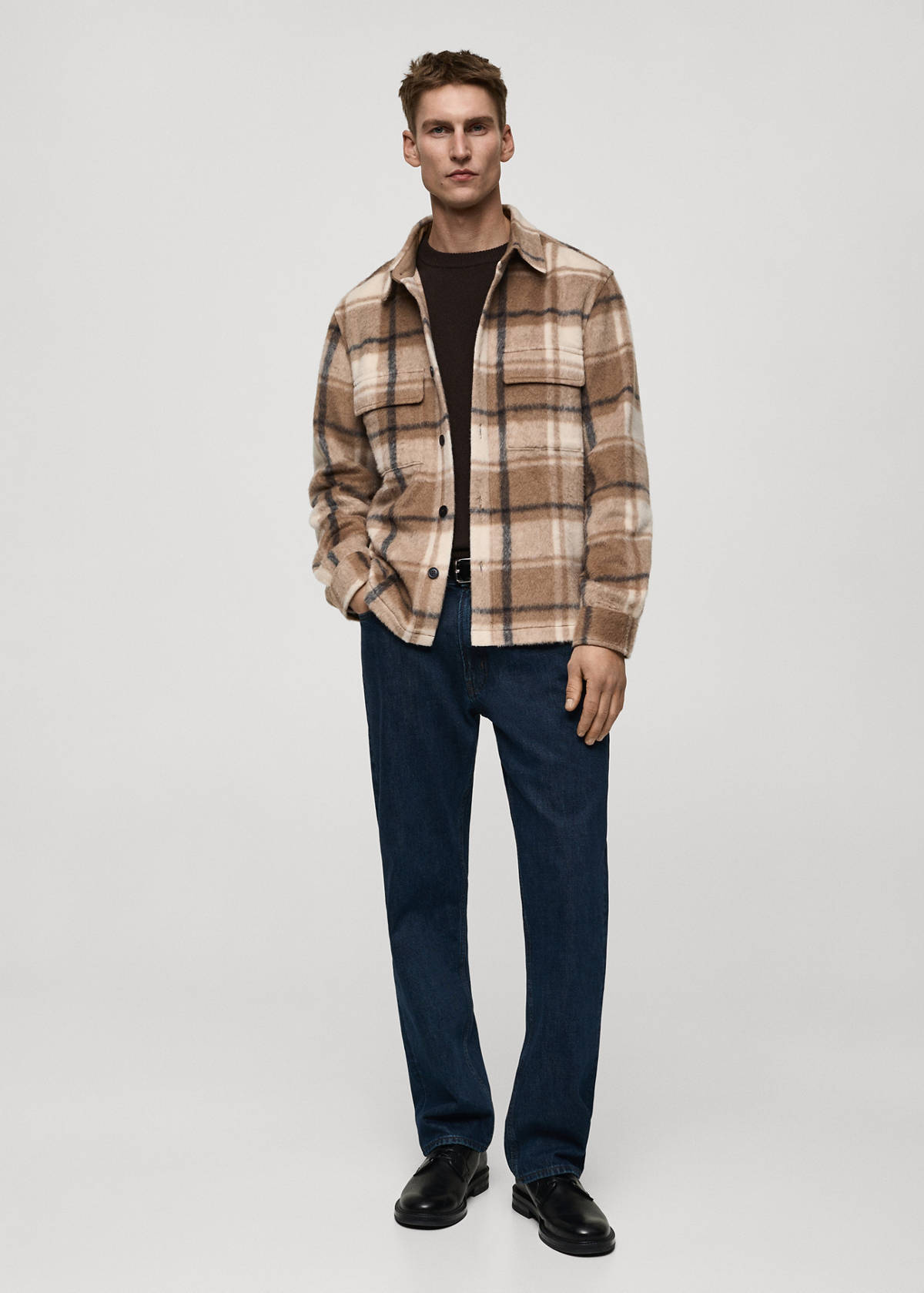 Check flannel textured overshirt