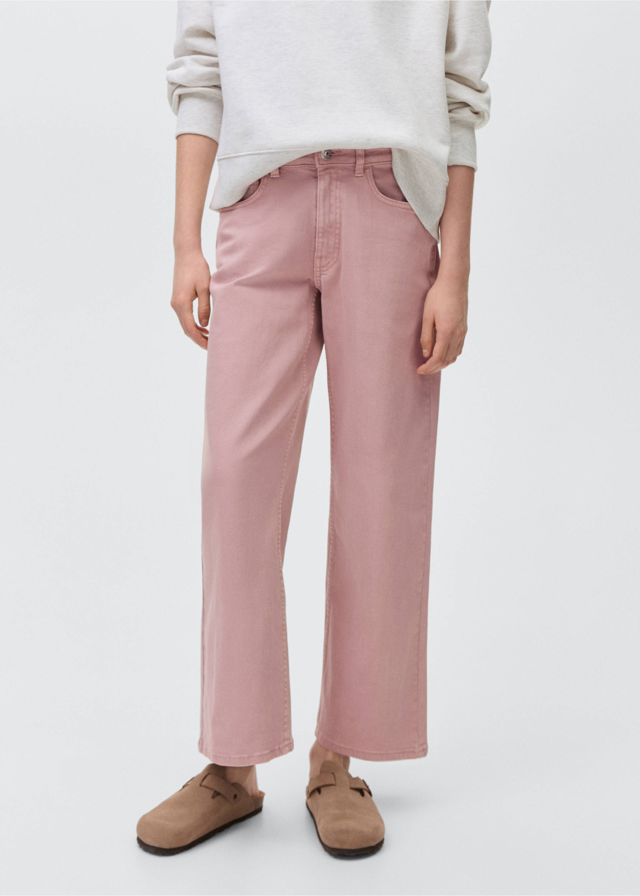 Jeans culotte mid-waist comfort - Details of the article 3, Pastel Pink. Ref: 87021048-00.