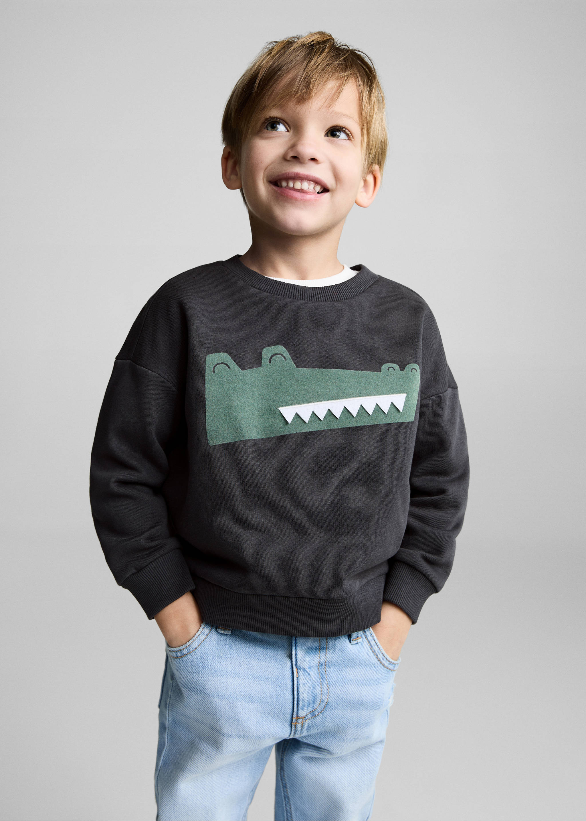 Sweatshirt met bedrukte tekening - Middenvlak, Antraciet. Ref: 87021050-00.