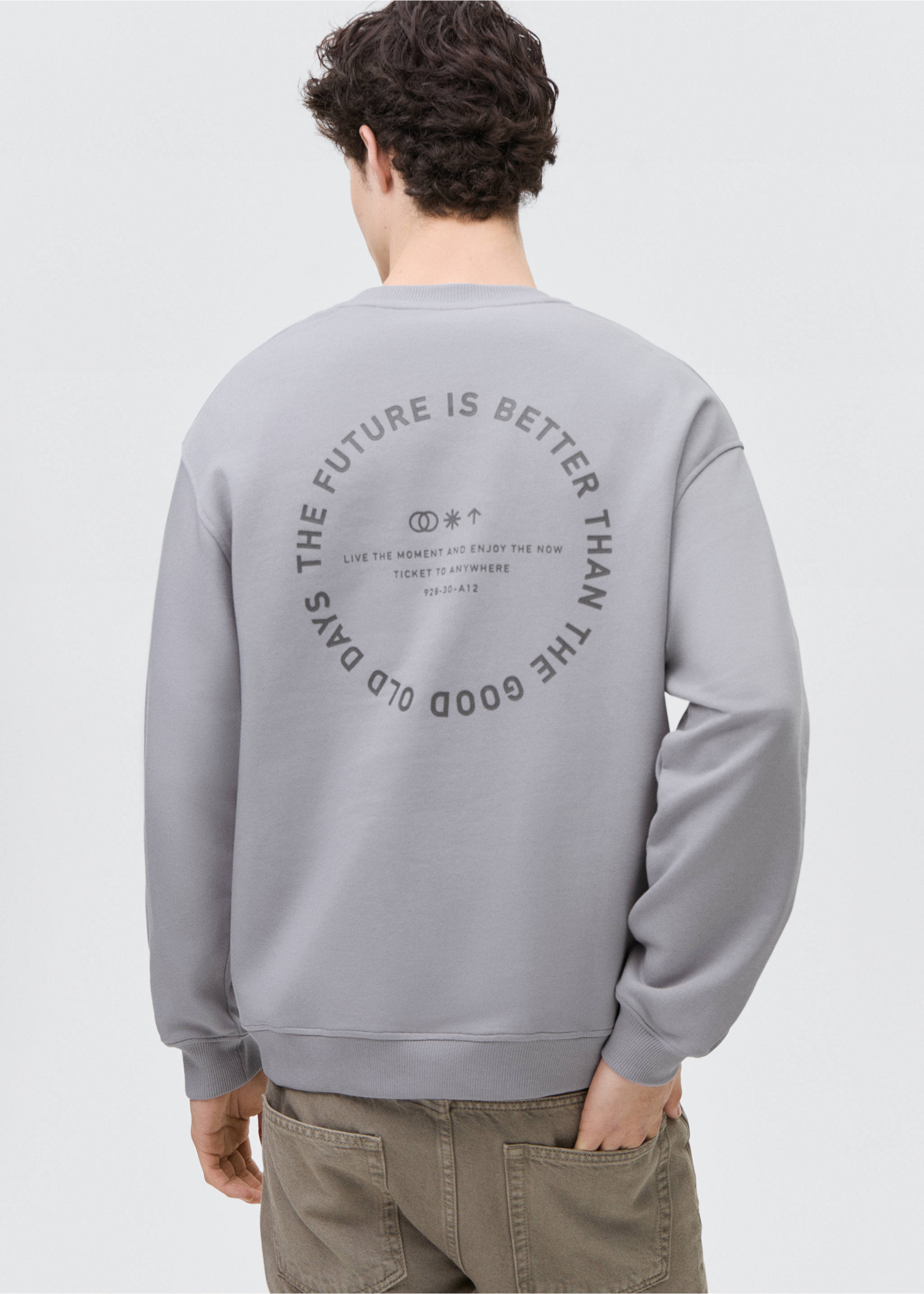 Baumwoll-Sweatshirt mit Aufschrift - Rückseite des Artikels, Himmelblau. Ref: 87021061-00.