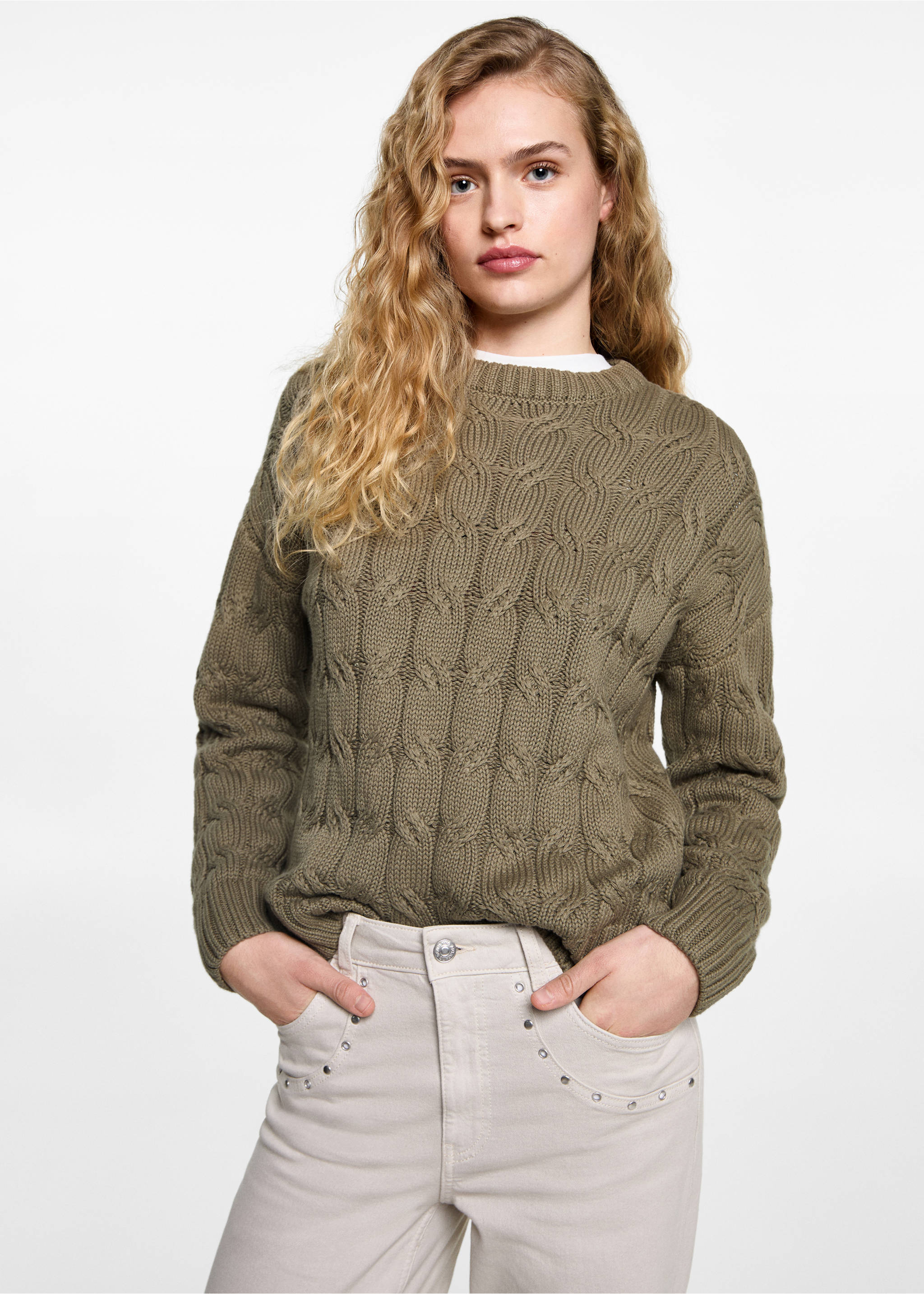 Pull-over maille torsadée - Plan moyen, Vert. Ref: 87021518-00.