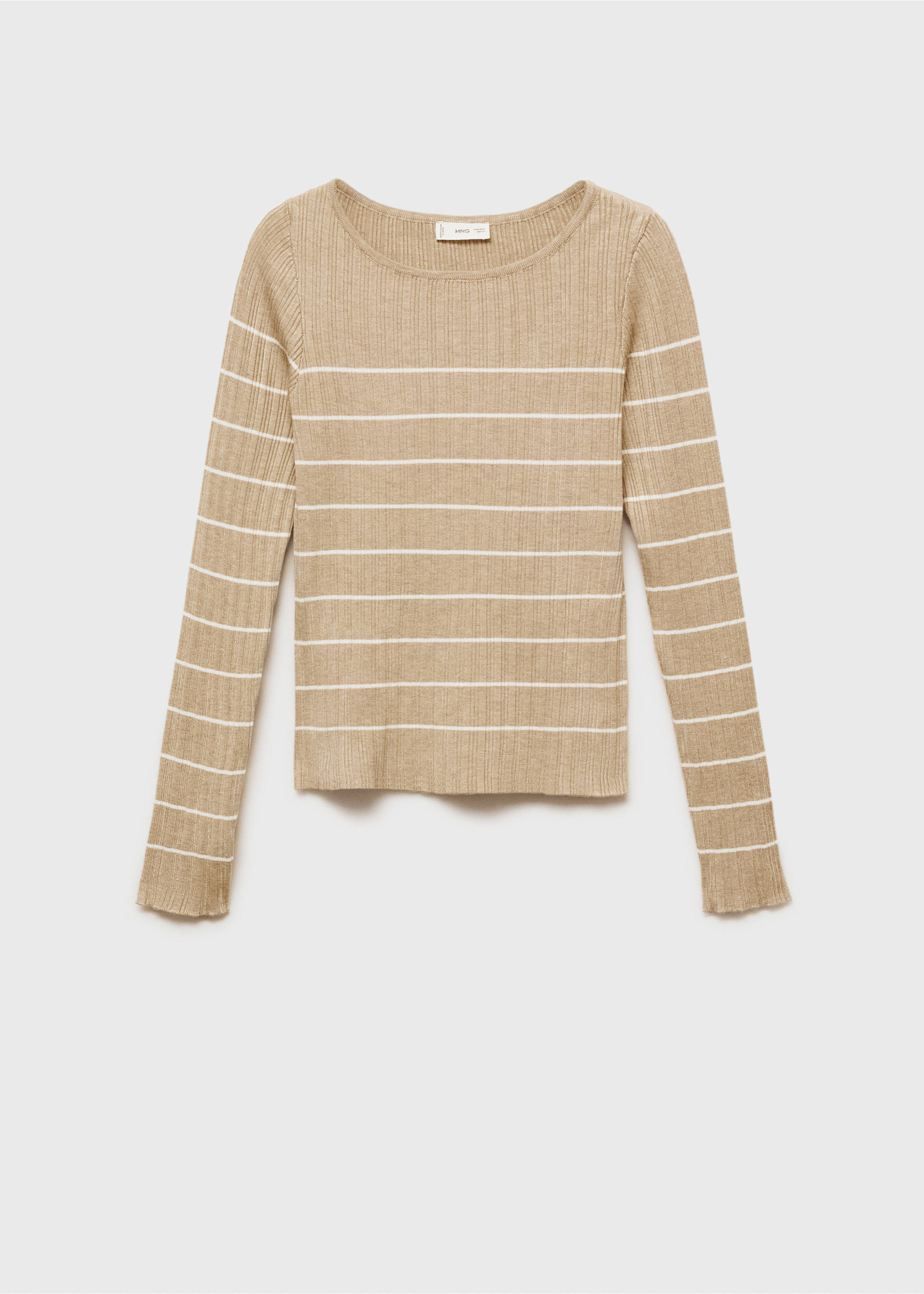 Gestreifter Rippenpullover - Artikel ohne Model, Sandfarben. Ref: 87021519-00.