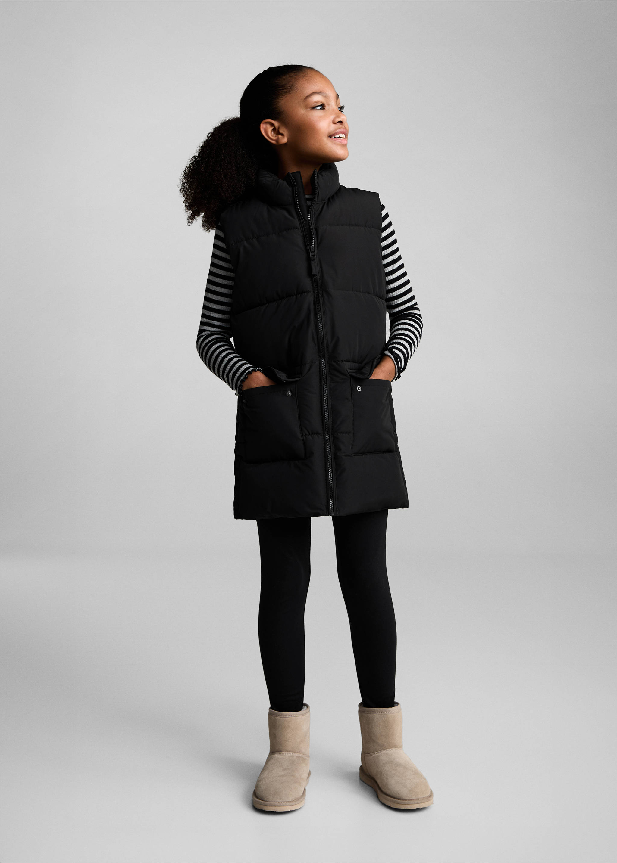 Lange Steppweste - Allgemeine Ansicht, Schwarz. Ref: 87022025-00.