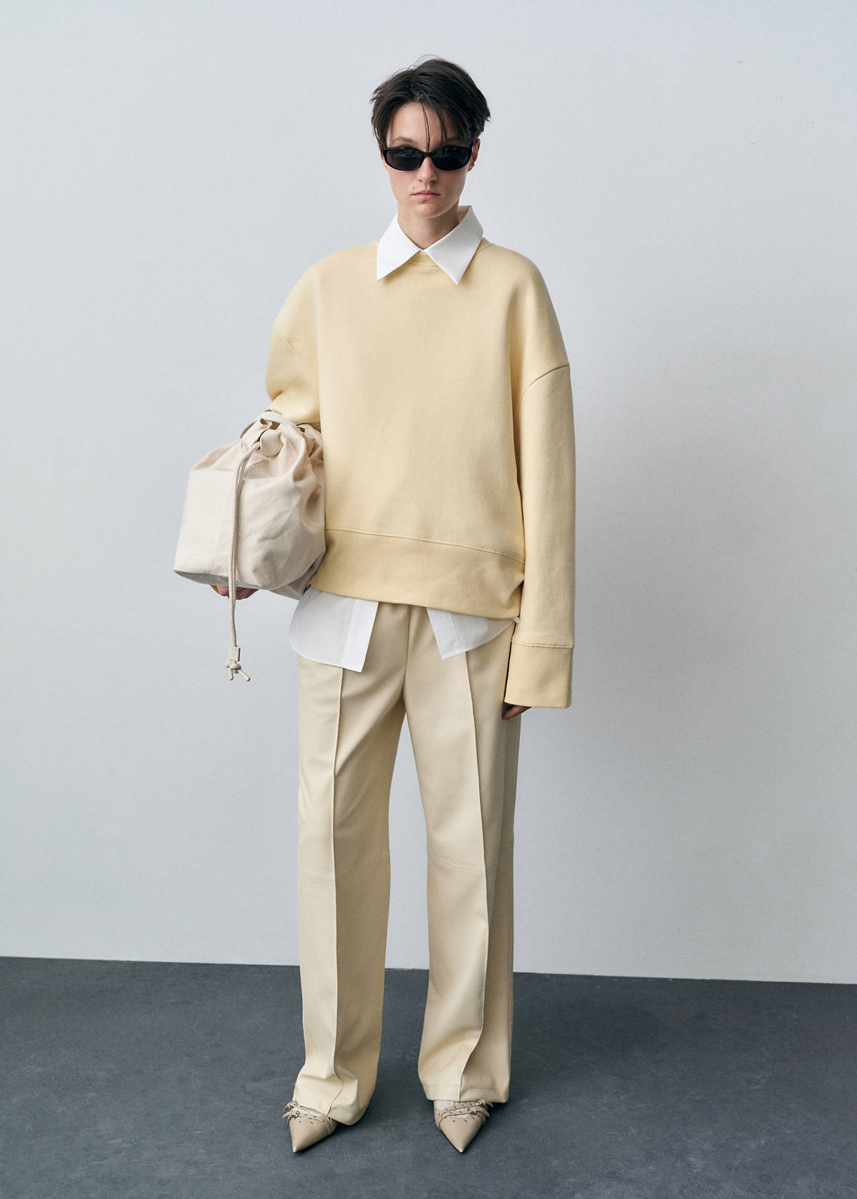 Wide leg faux-leather trousers