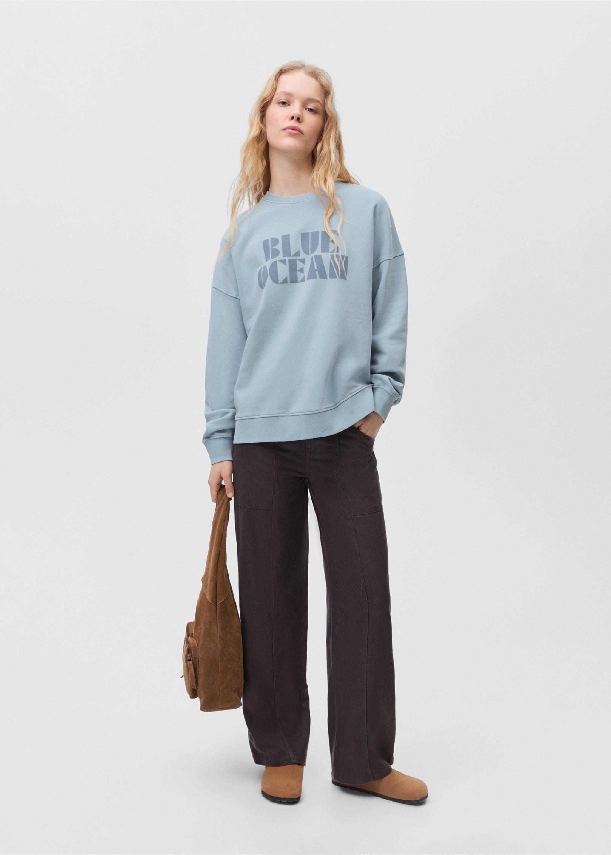 Sweat-shirt coton imprimé - Plan général, Bleu ciel. Ref: 87022540-00.