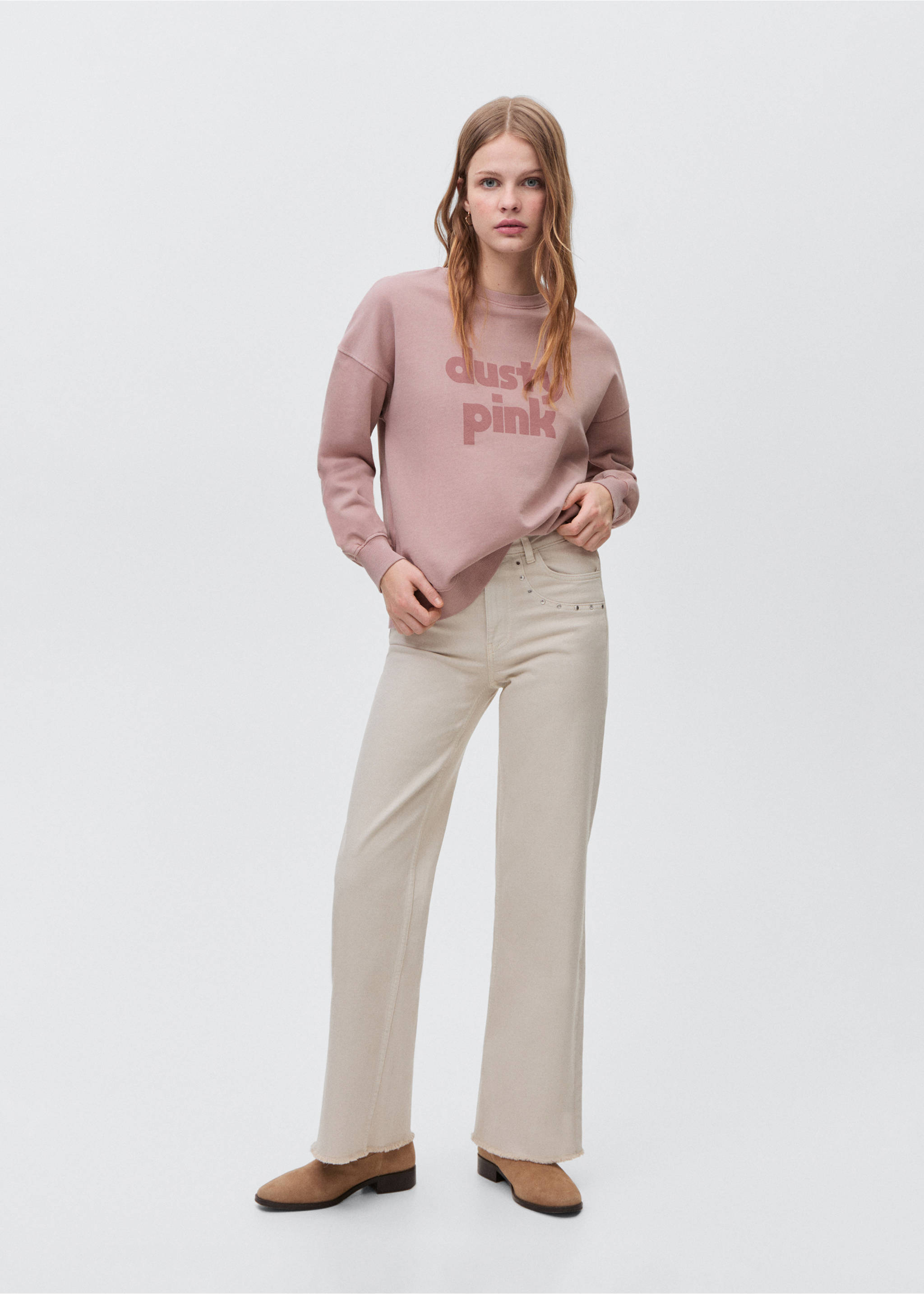 Sweat-shirt coton imprimé - Plan général, Rose pastel. Ref: 87022541-00.