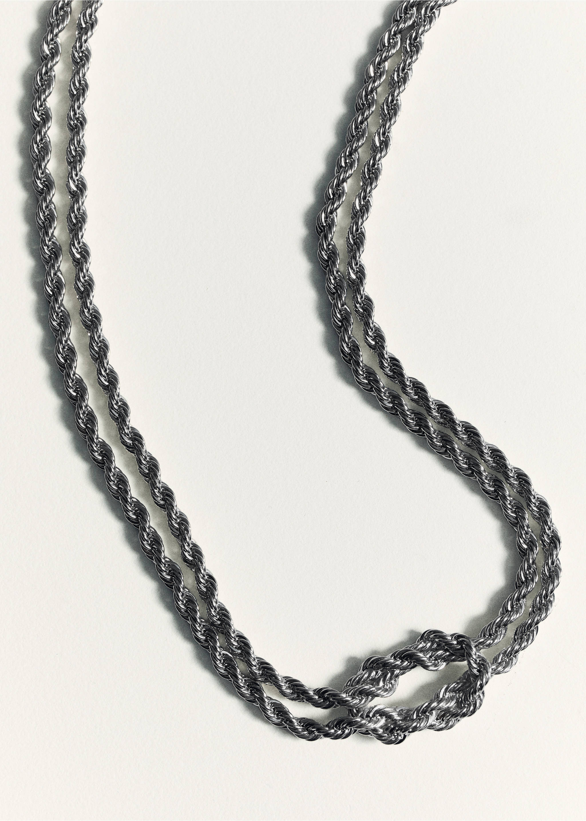 Braided chain necklace - Details of the article 5, Silver. Ref: 87022544-00.