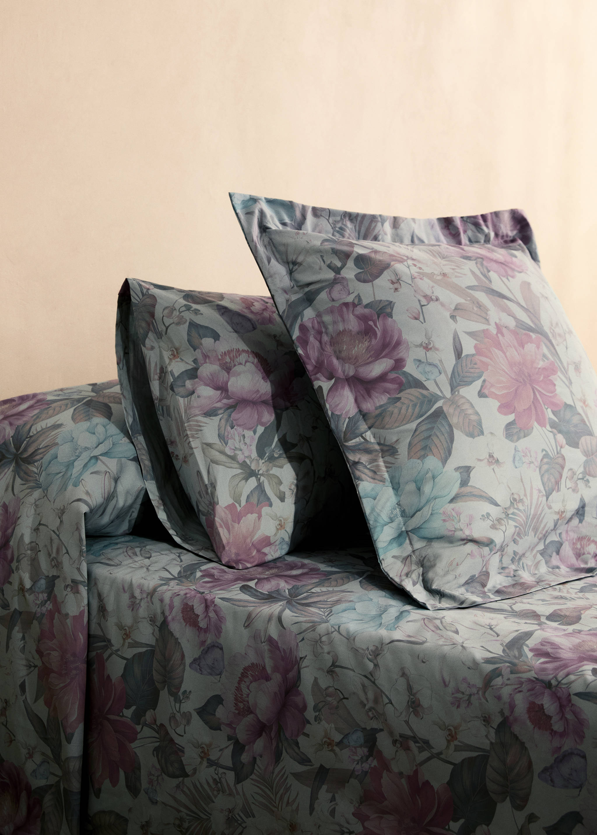 Dos fundas almohada algodón percal estampado flor multicolor 50x75 cm - Plano general