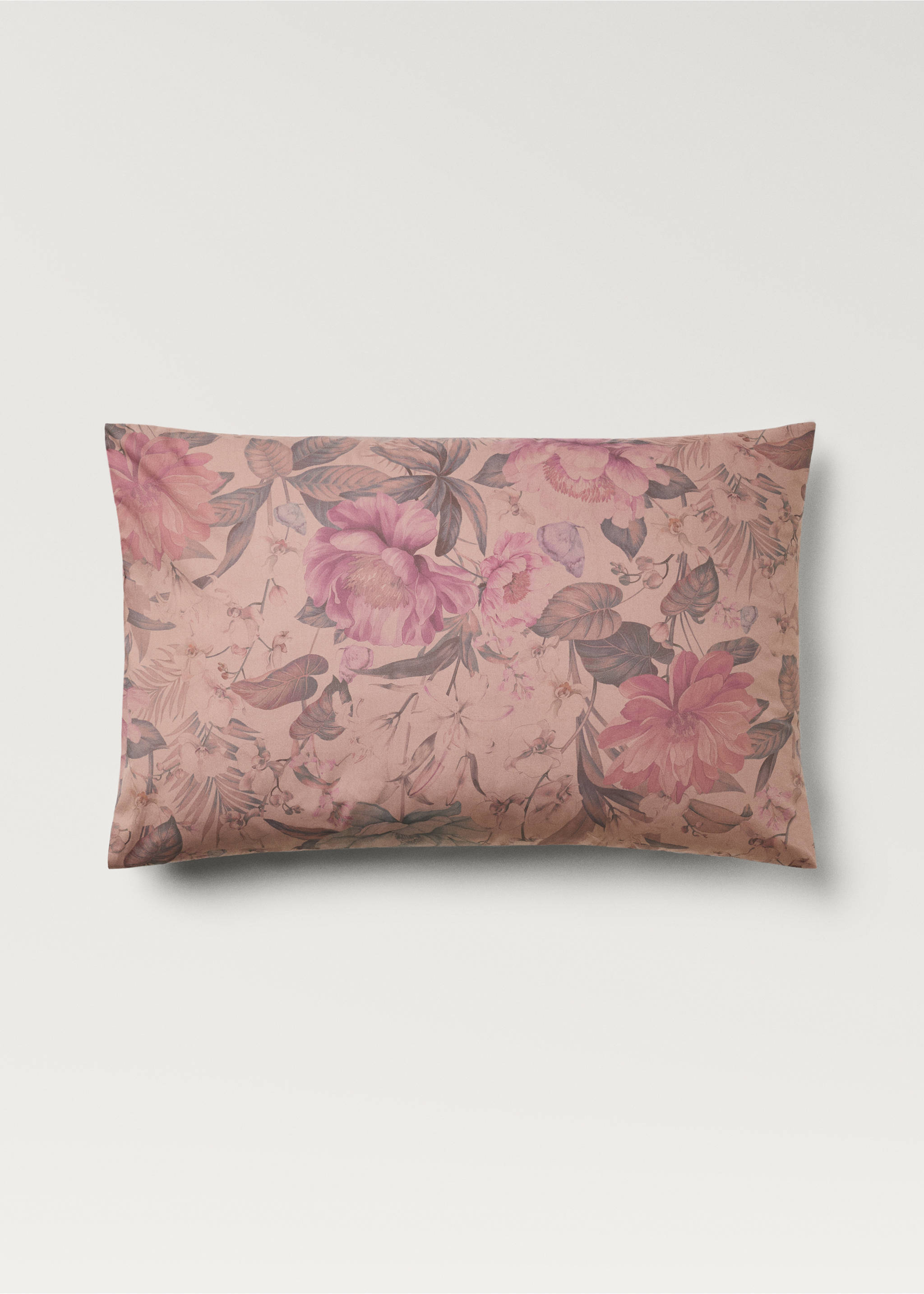 Two cotton percale multi-coloured floral-print pillowcases 50x75 cm - Article without model, Pink. Ref: 87022923-00.