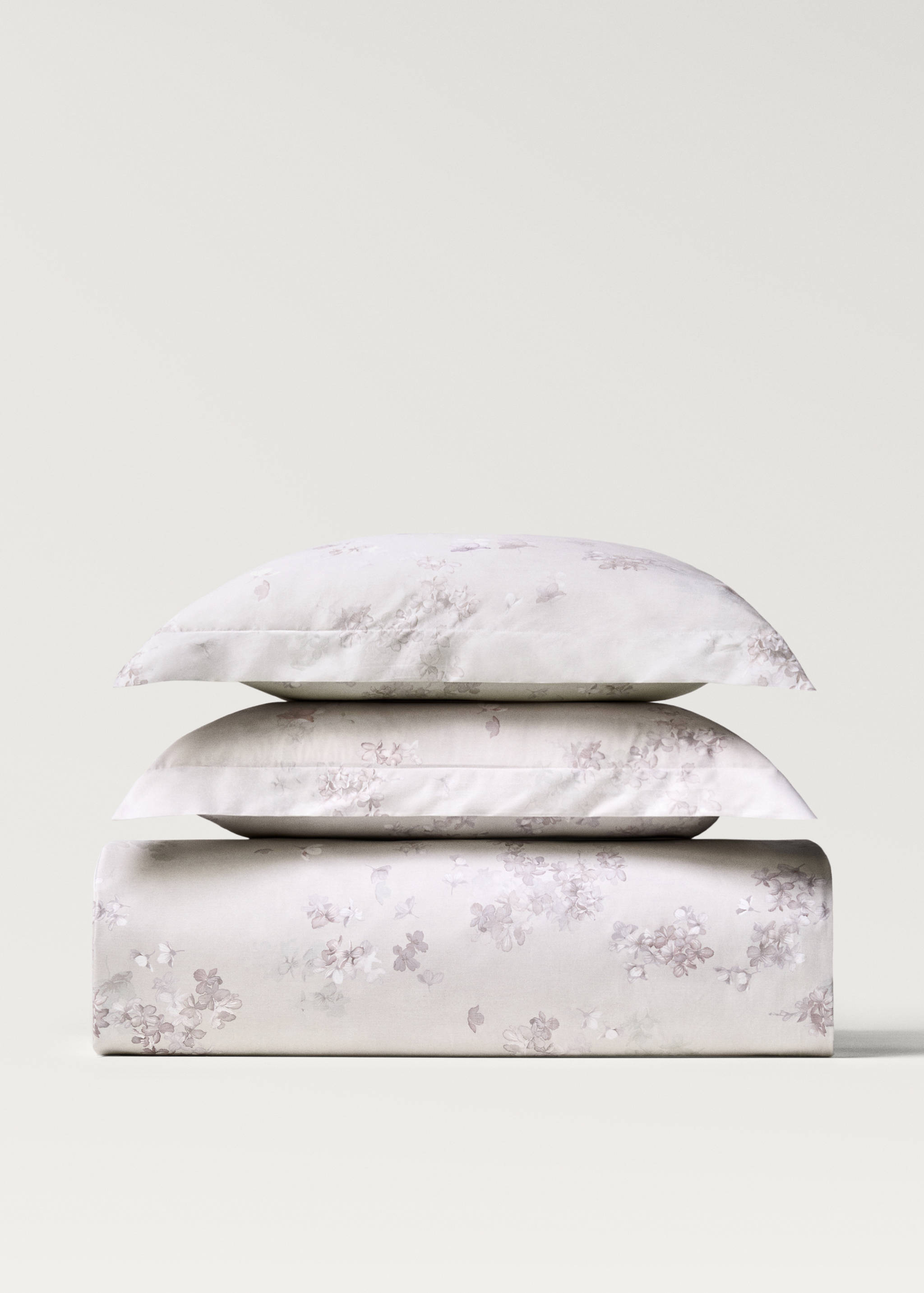 Percale cotton duvet cover with romantic floral print Queen bed - Article without model
