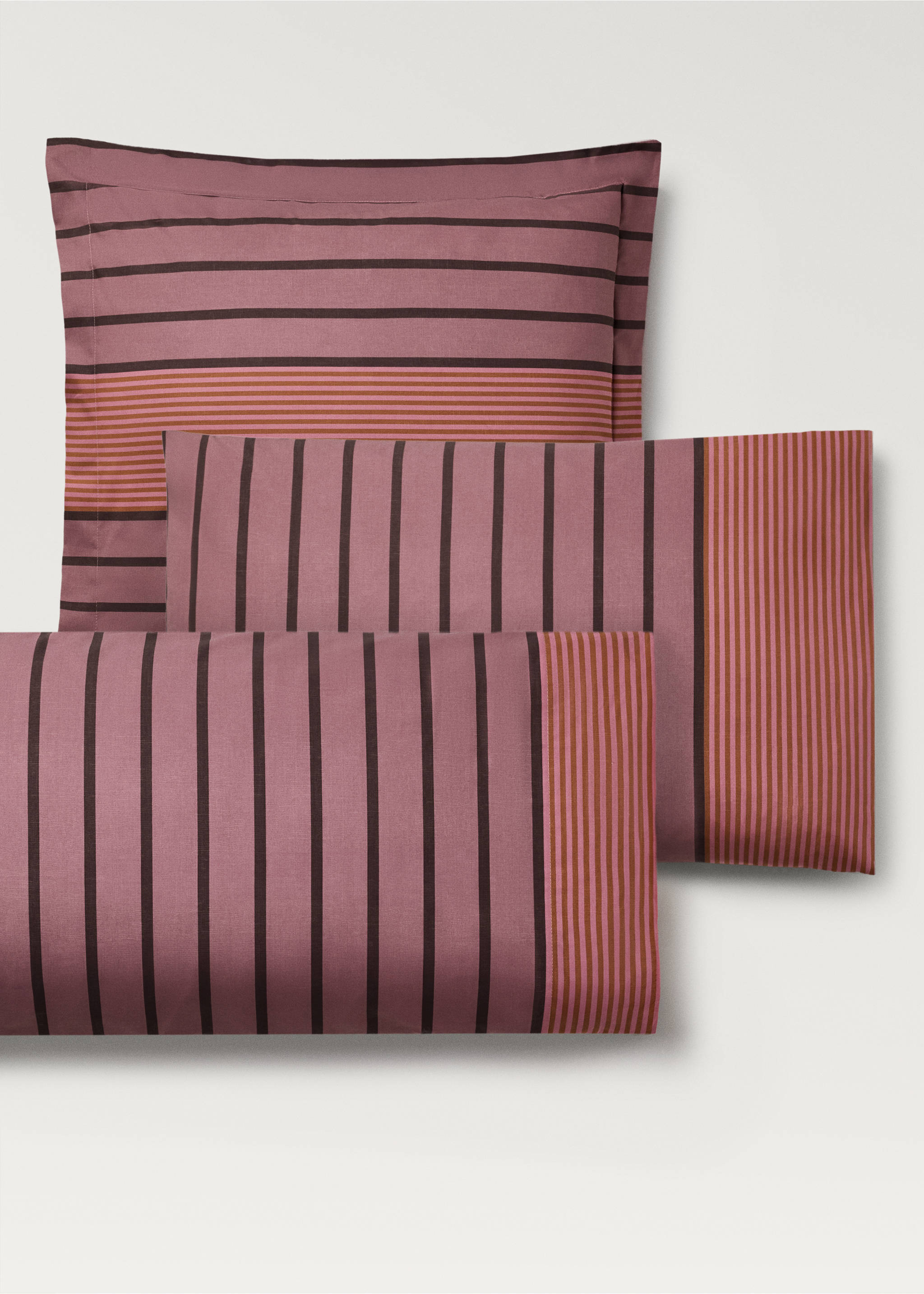 Two cotton percale multi-striped pillowcases 50x75 cm - Details of the article 4, Pink. Ref: 87022938-00.