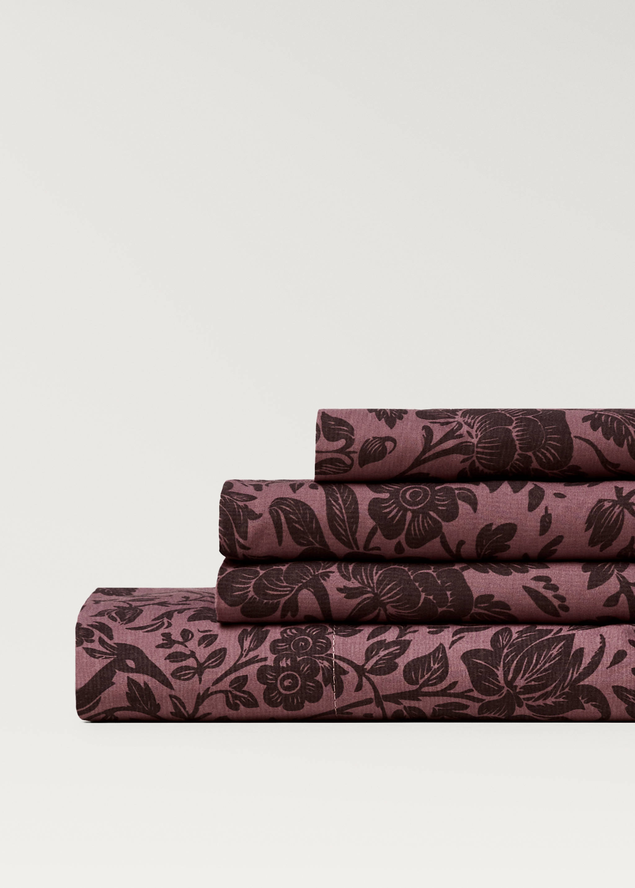 Percale cotton printed two-tone floral flat sheet Single bed - Details of the article 3