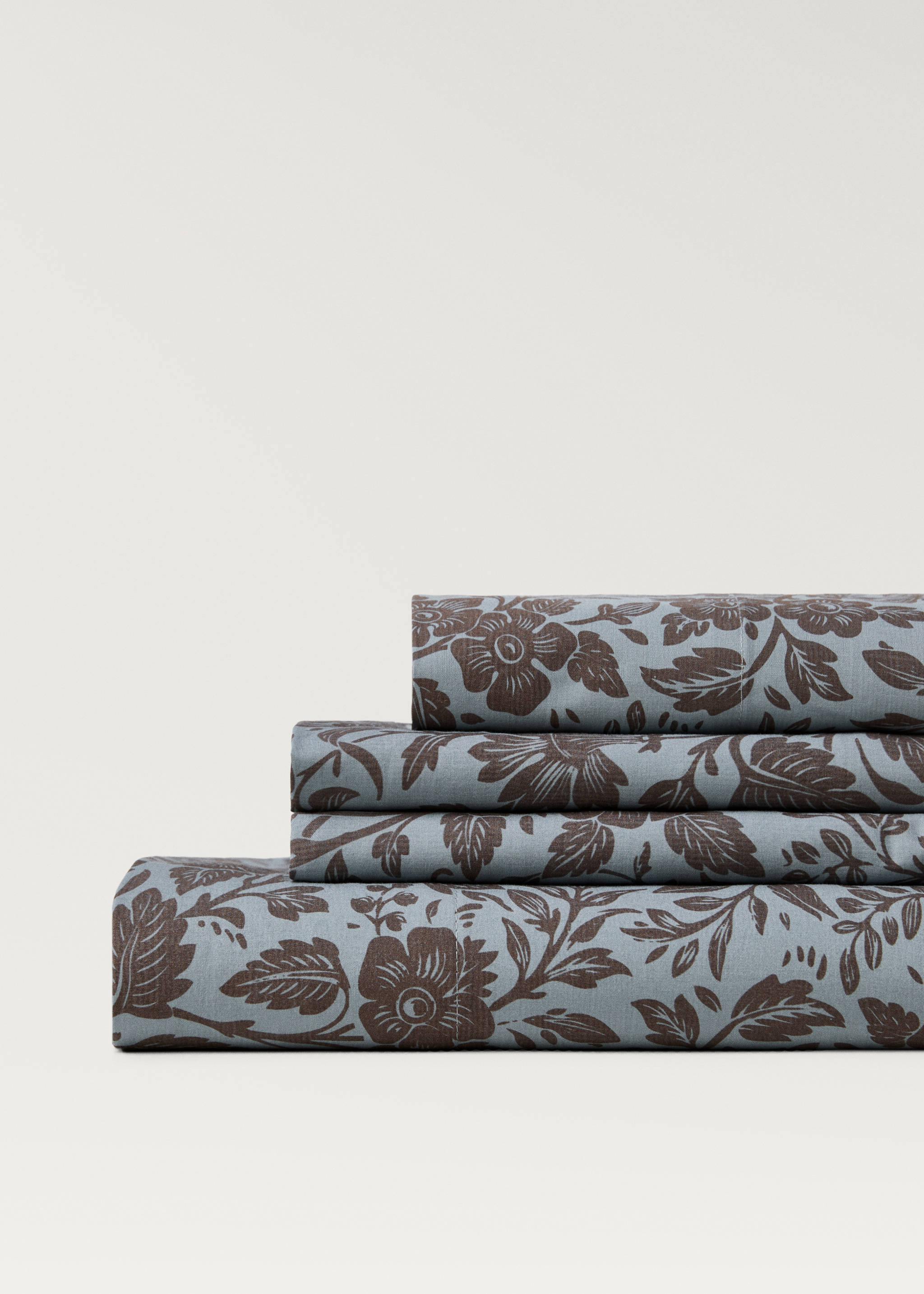 Llençol de sobre cotó percal estampat flor bicolor llit 135/140 cm - Detall de l'article 2