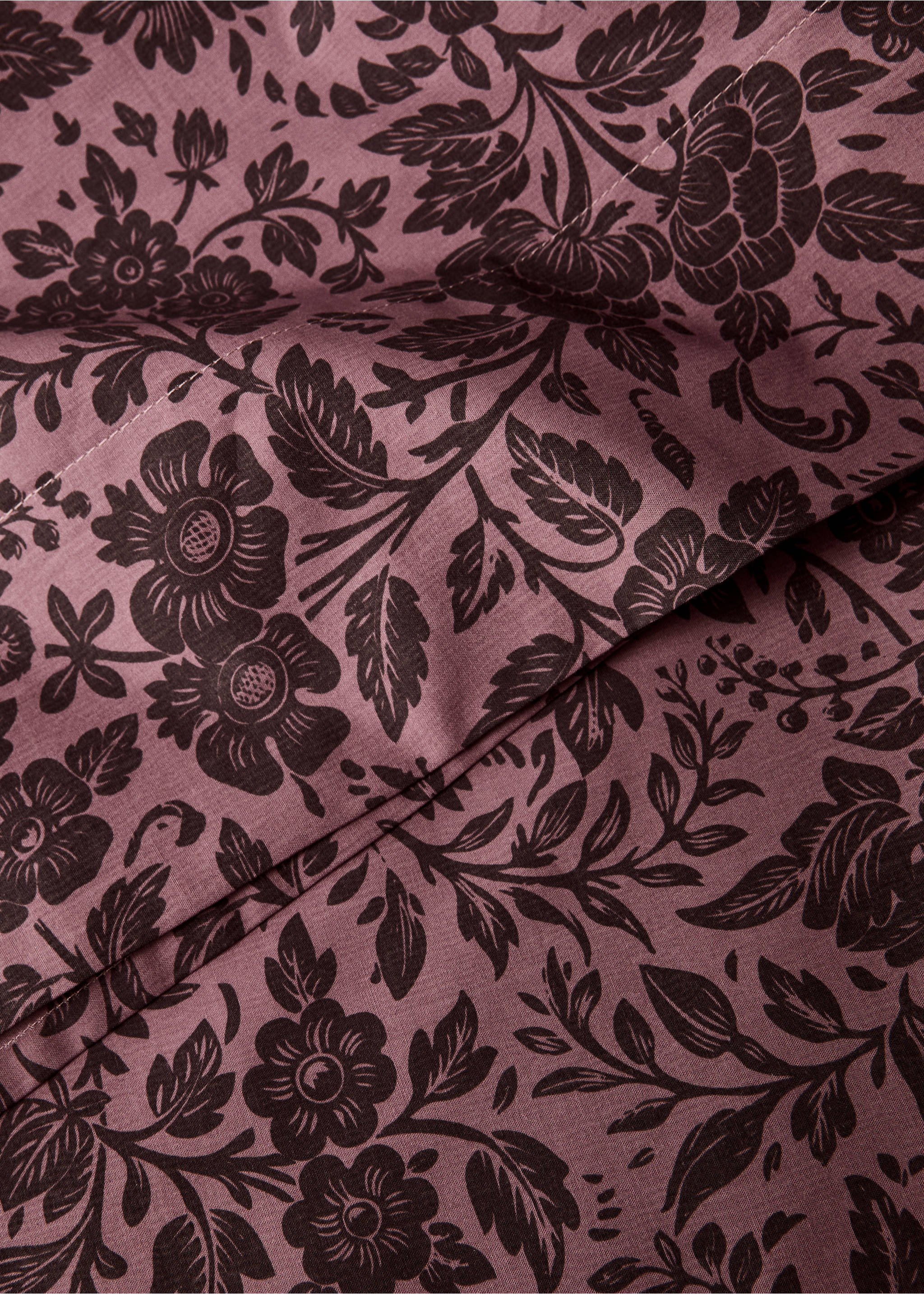 Percale cotton printed two-tone floral flat sheet King bed - Details of the article 2, Pink. Ref: 87022946-00.