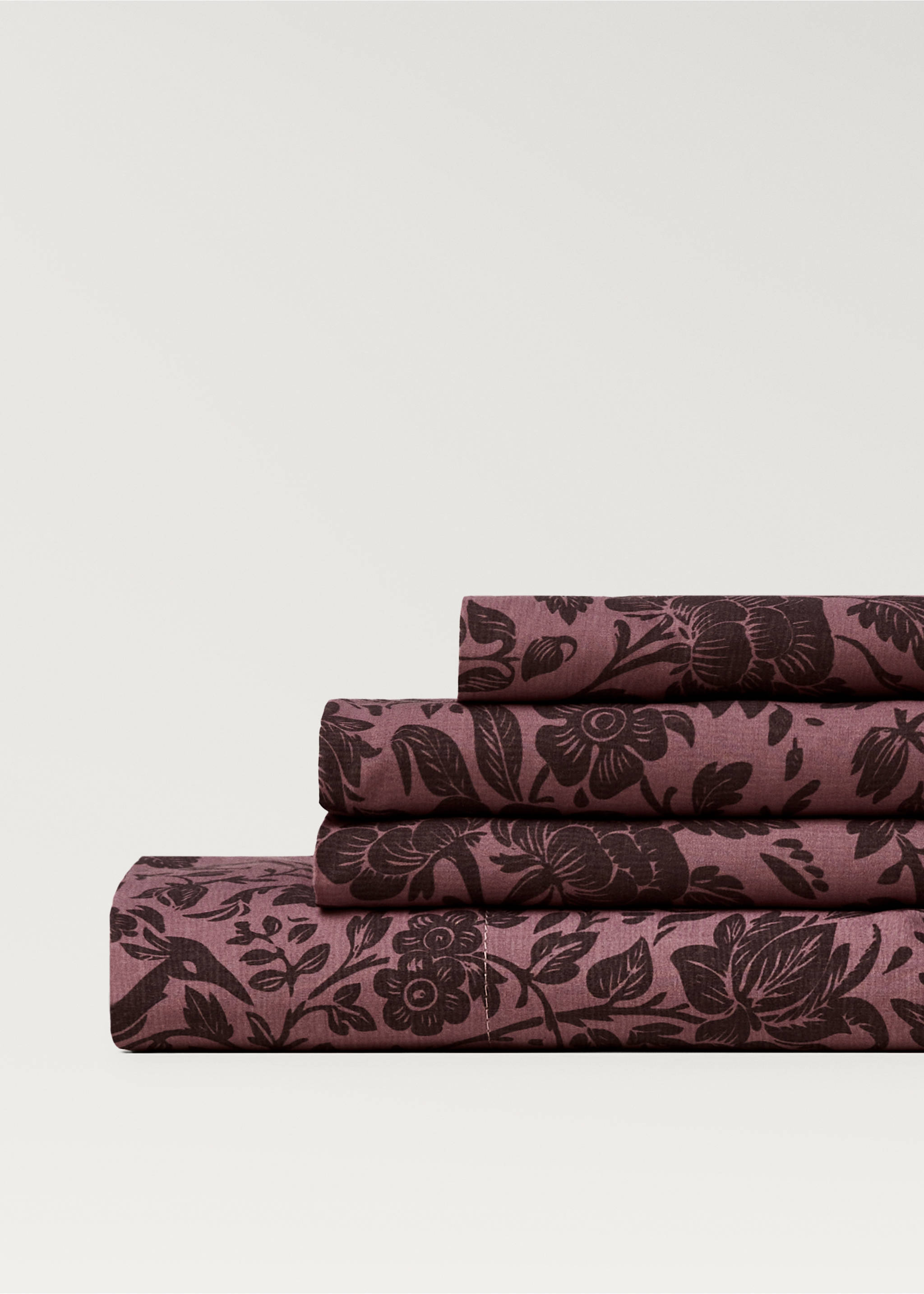 Percale cotton printed two-tone floral flat sheet King bed - Details of the article 3, Pink. Ref: 87022946-00.