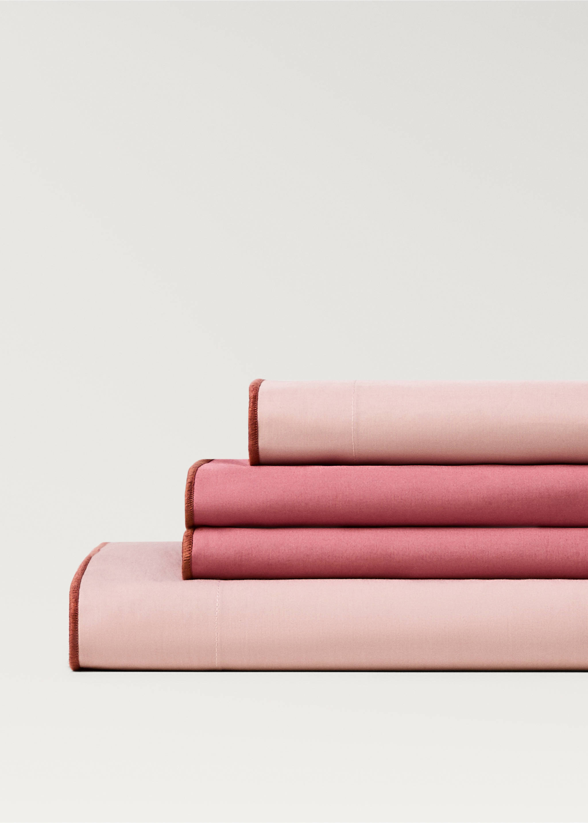 Oberlaken aus Baumwoll-Perkal mit Overlock-Saum für 150/160 cm Bett - Detail des Artikels 1, Rosa. Ref: 87022954-00.