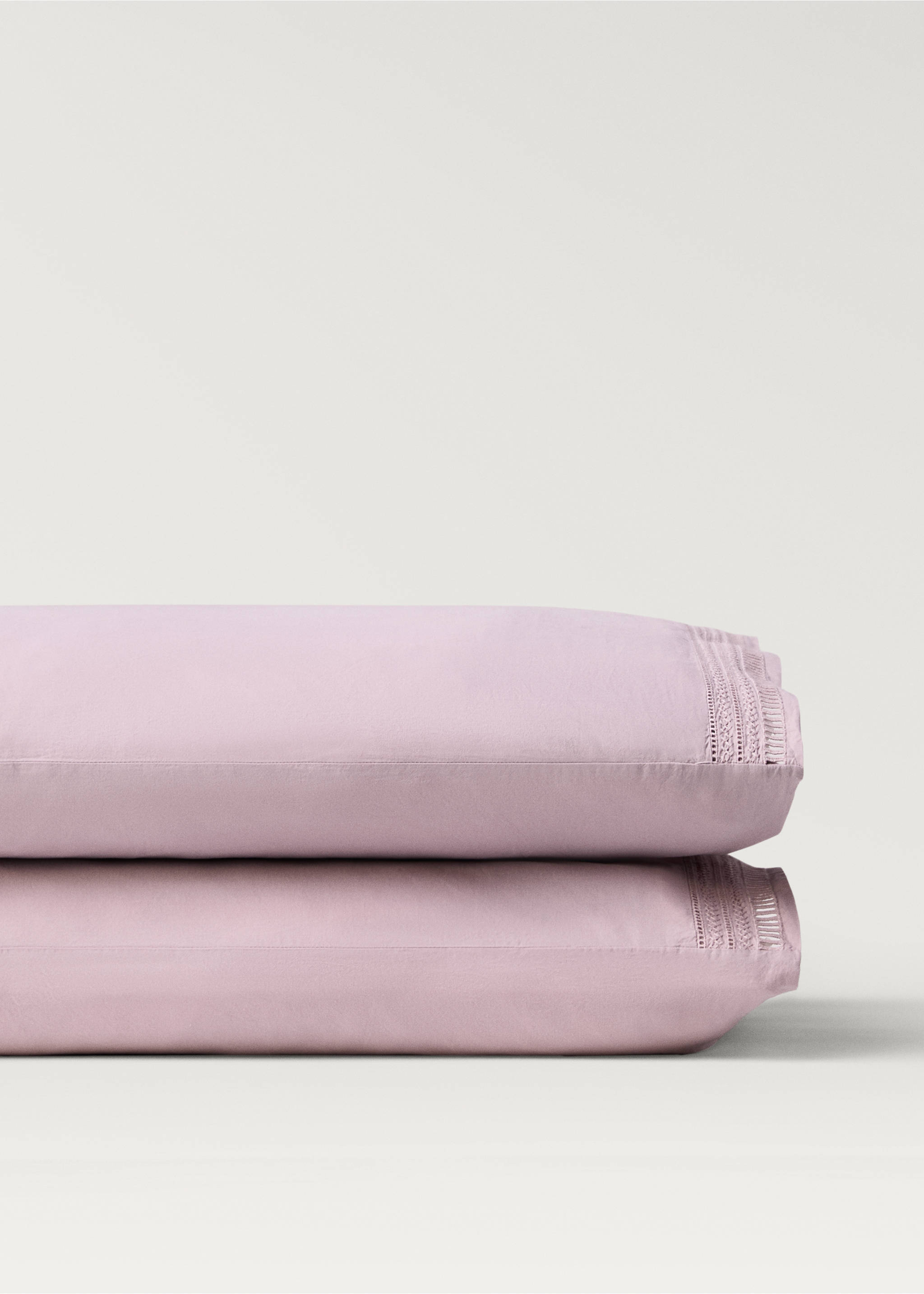 Two pillowcases with embroidered finish 50x75 cm - Details of the article 3, Light Pink. Ref: 87022959-00.