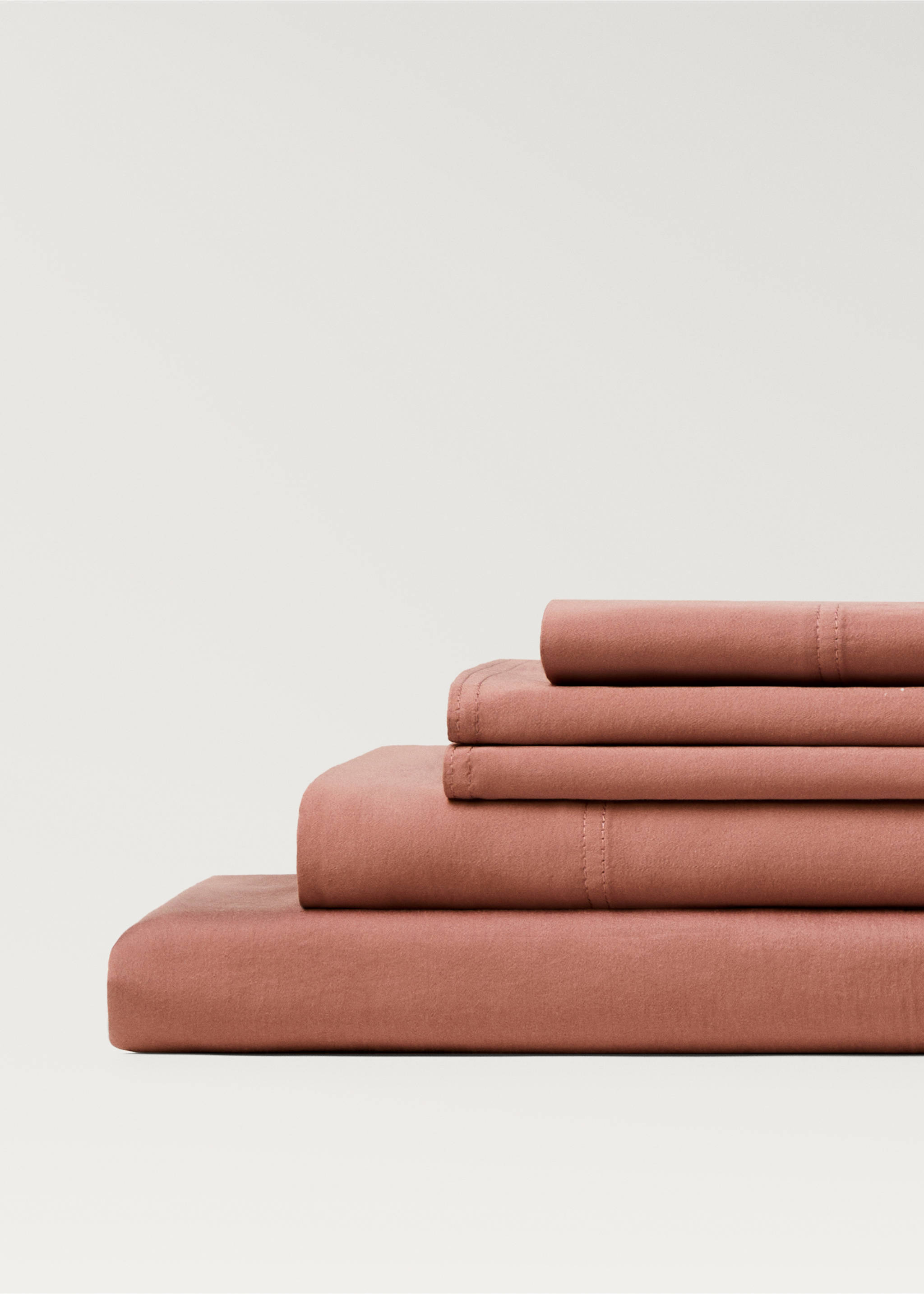 Lenzuolo superiore cotone raso lavato doppia impuntura letto 90 cm - Dettaglio dell'articolo 3, Rosso mattone. Ref: 87023026-00.