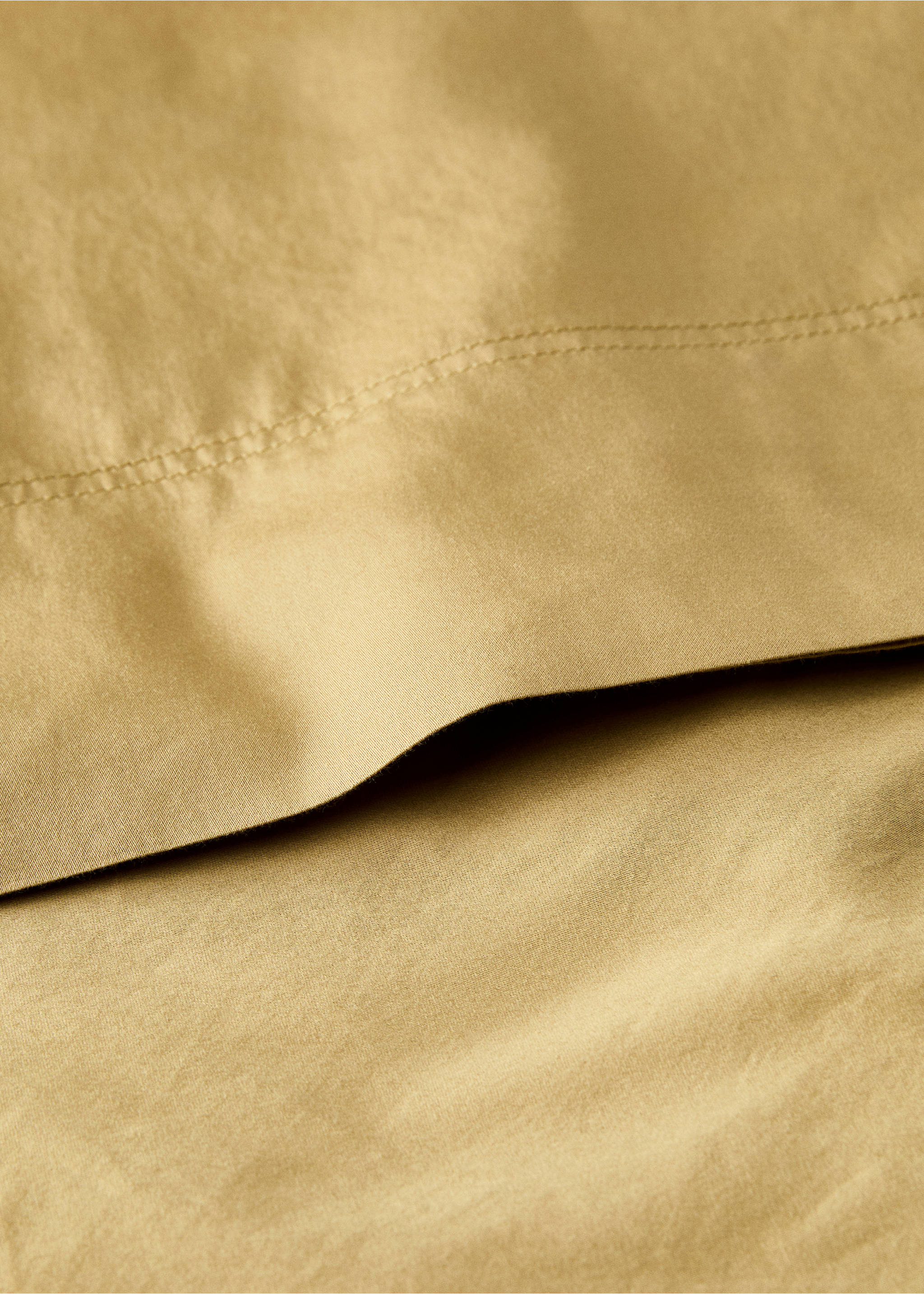 Washed cotton satin double-stitched top sheet for 135/140 cm bed - Details of the article 1, Ochre. Ref: 87023027-00.