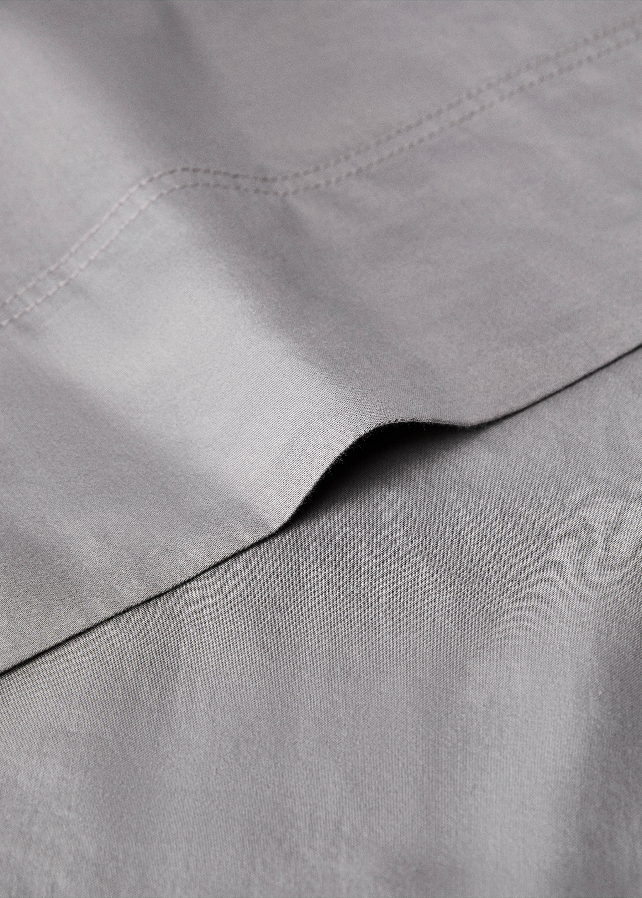 Drap plat coton satin lavé double surpiqûre lit 135/140 cm - Détail de l'article 1, Gris moyen. Ref: 87023027-00.