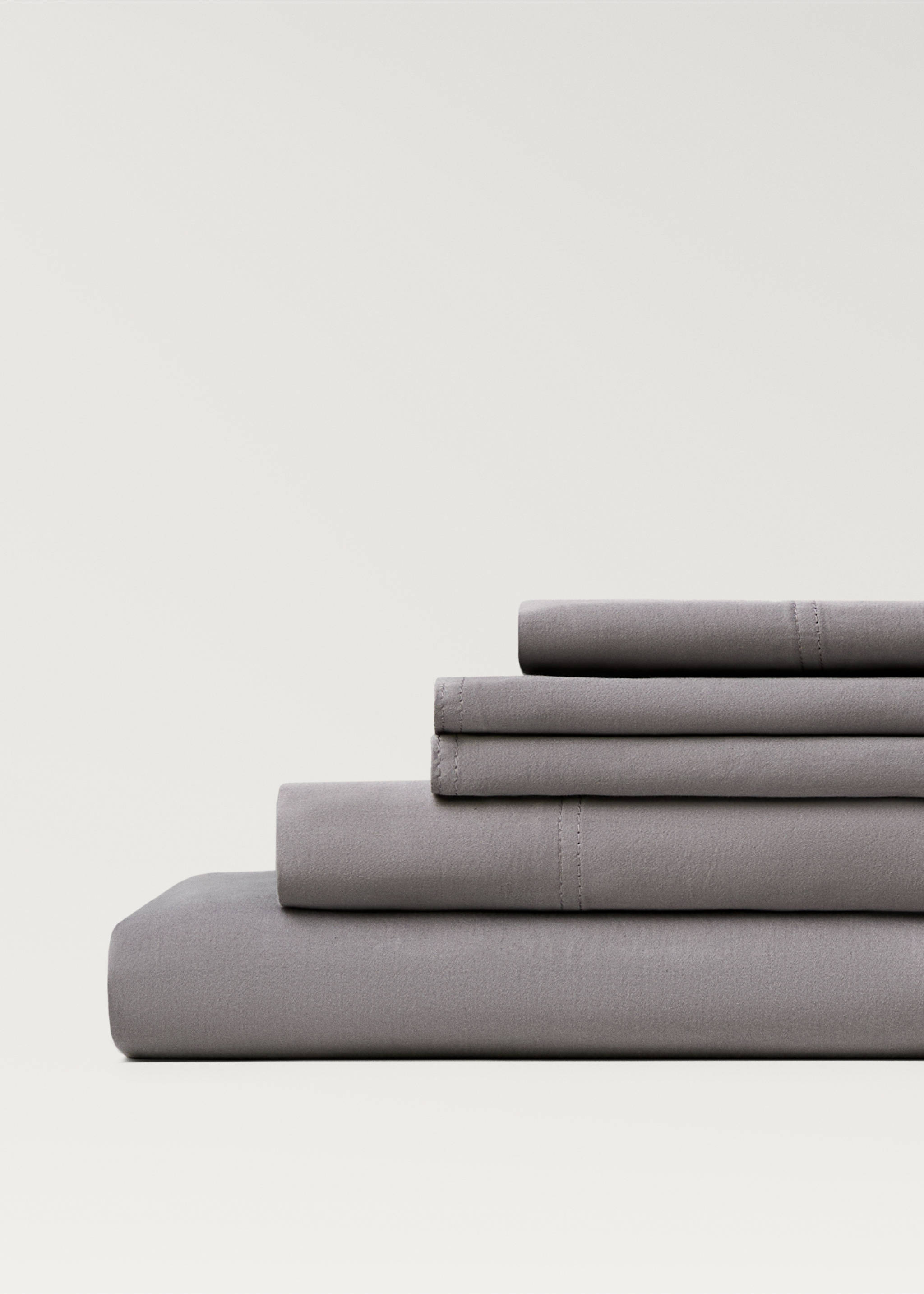 Drap plat coton satin lavé double surpiqûre lit 135/140 cm - Détail de l'article 3, Gris moyen. Ref: 87023027-00.