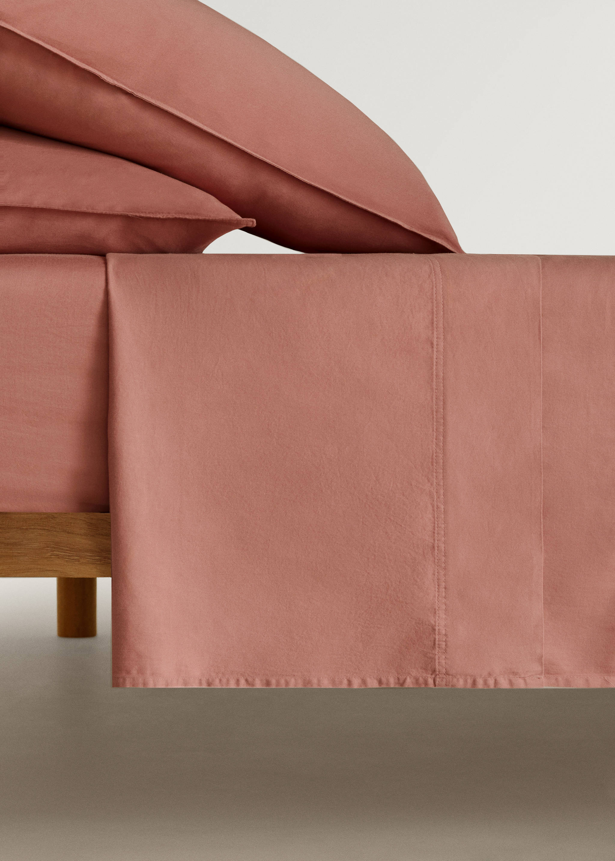 Washed cotton satin double-stitched top sheet for 150/160 cm bed - Article without model