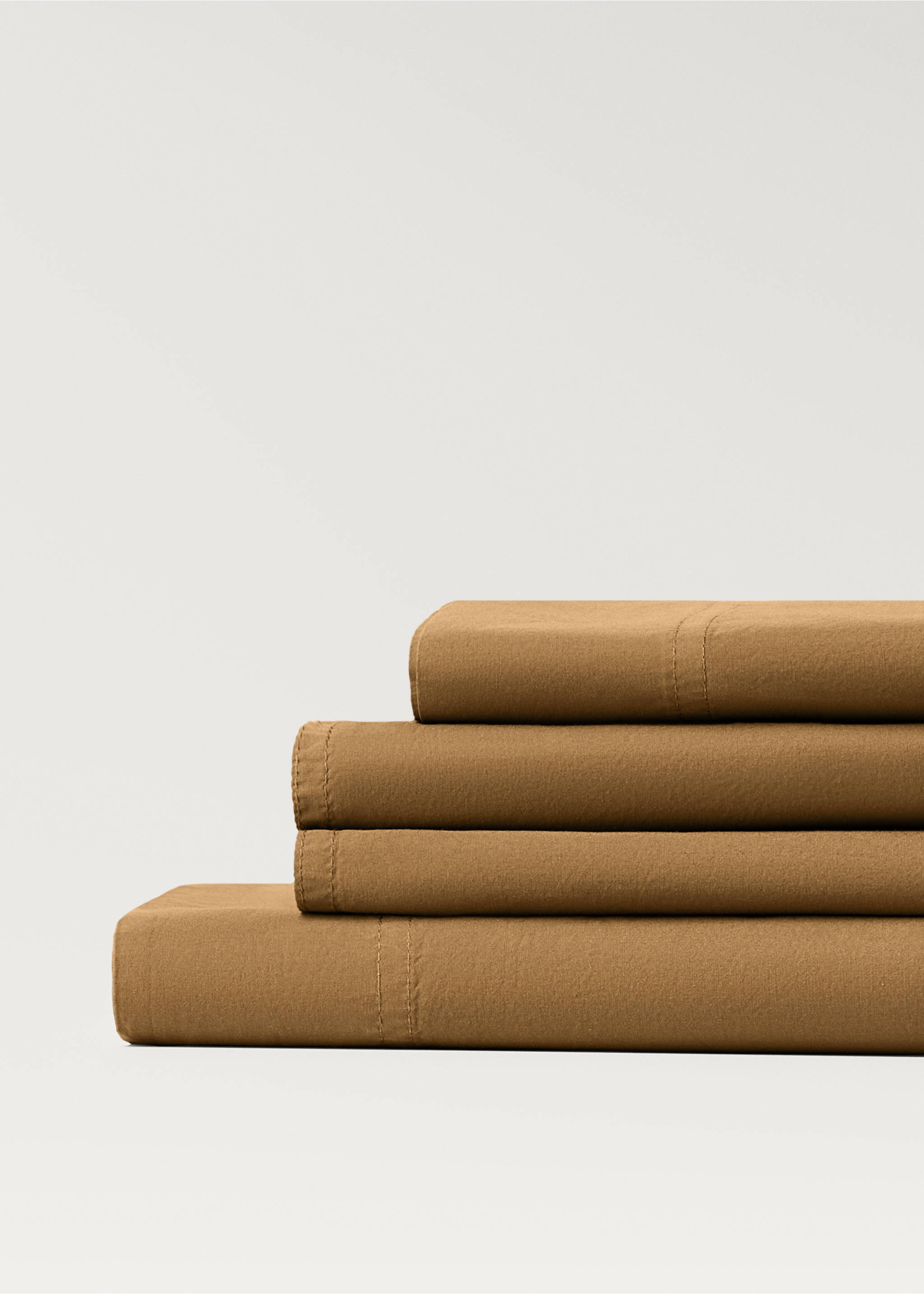 Drap plat popeline de coton double surpiqûre lit 90 cm - Détail de l'article 3, Caramel. Ref: 87023030-00.